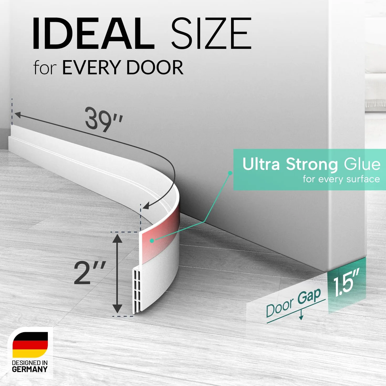 Vellure® uszczelka do drzwi, stoper przeciągów do drzwi, samoprzylepna uszczelka premium (oszczędność energii - szybki i łatwy montaż), idealna również jako ochrona przed hałasem i zimnem (biała)