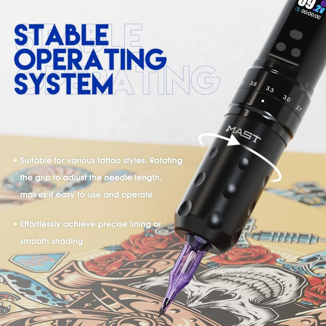 Mast Fold2 Pro Wireless Tattoo Machine Pen Rotary Cordless Tattoo Gun 7 Strokes Length 2000mAh Battery Powerful Motor by Mcore RCA Connector for Pro Artists