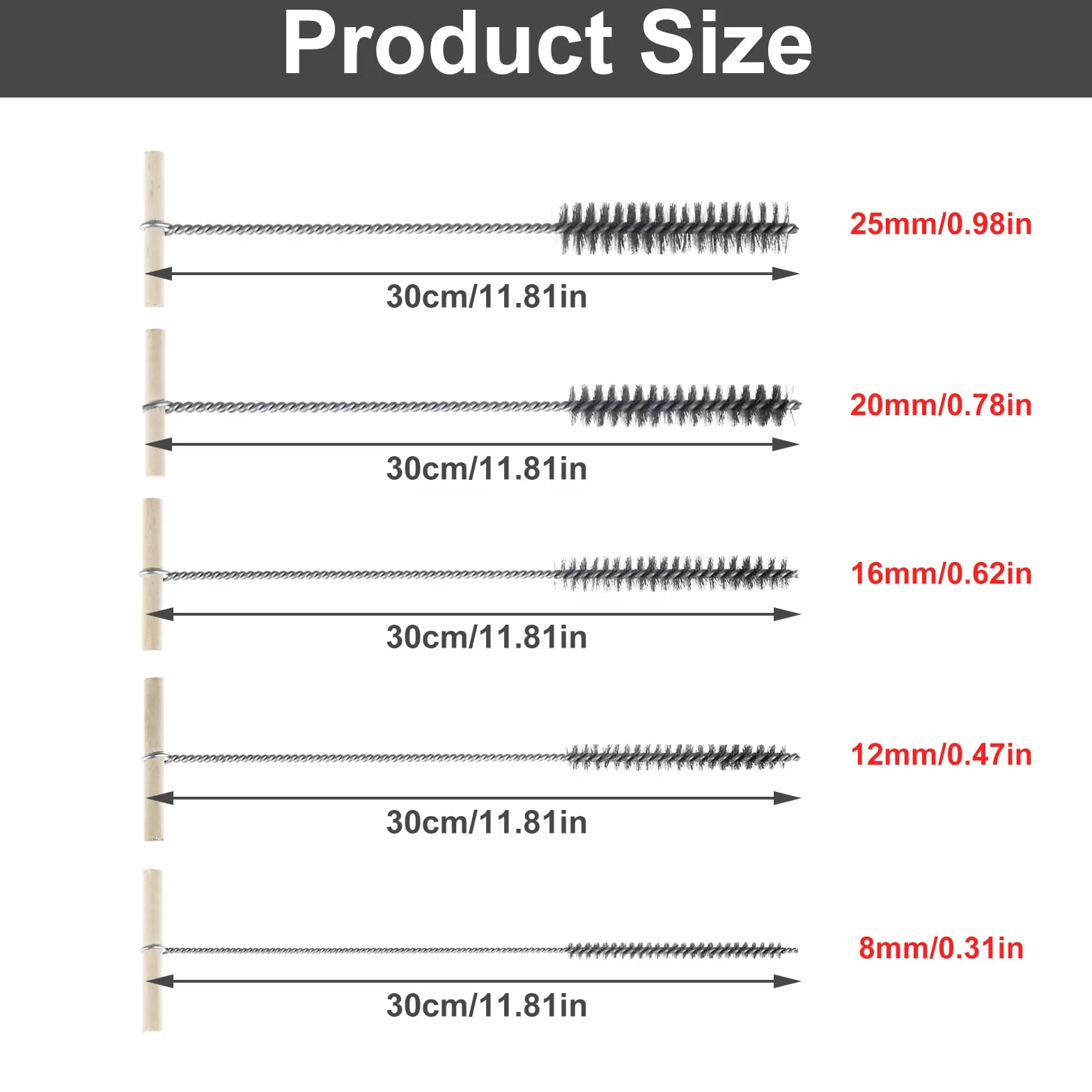 5 sztuk szczotek do wiercenia otworów 8 mm/12 mm/16 mm/20 mm/25 mm, szczotka do rur ze stali nierdzewnej