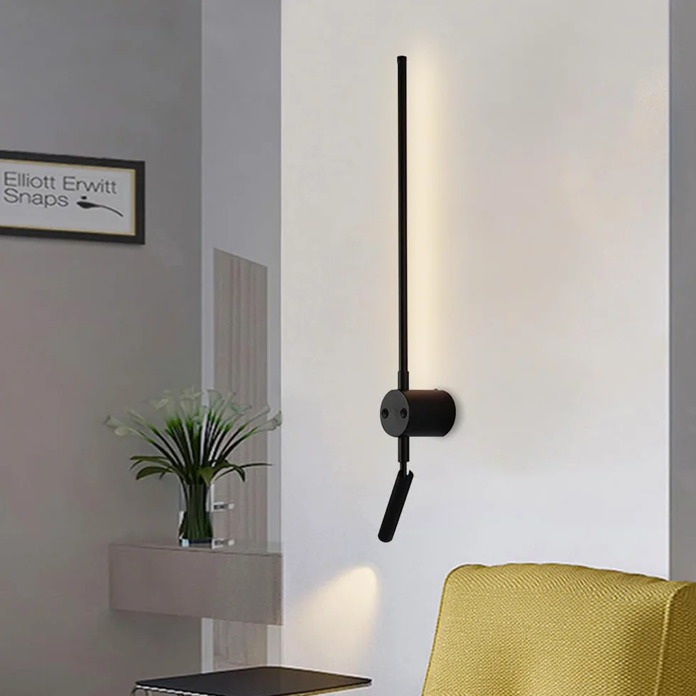 Kinkiety ścienne liniowe długie diody LED czarne dekoracje wewnętrzne montaż ścienny lampa oprawa z 1 podkładką ścienną obrotowy reflektor do czytania nowoczesne aluminiowe kinkiet