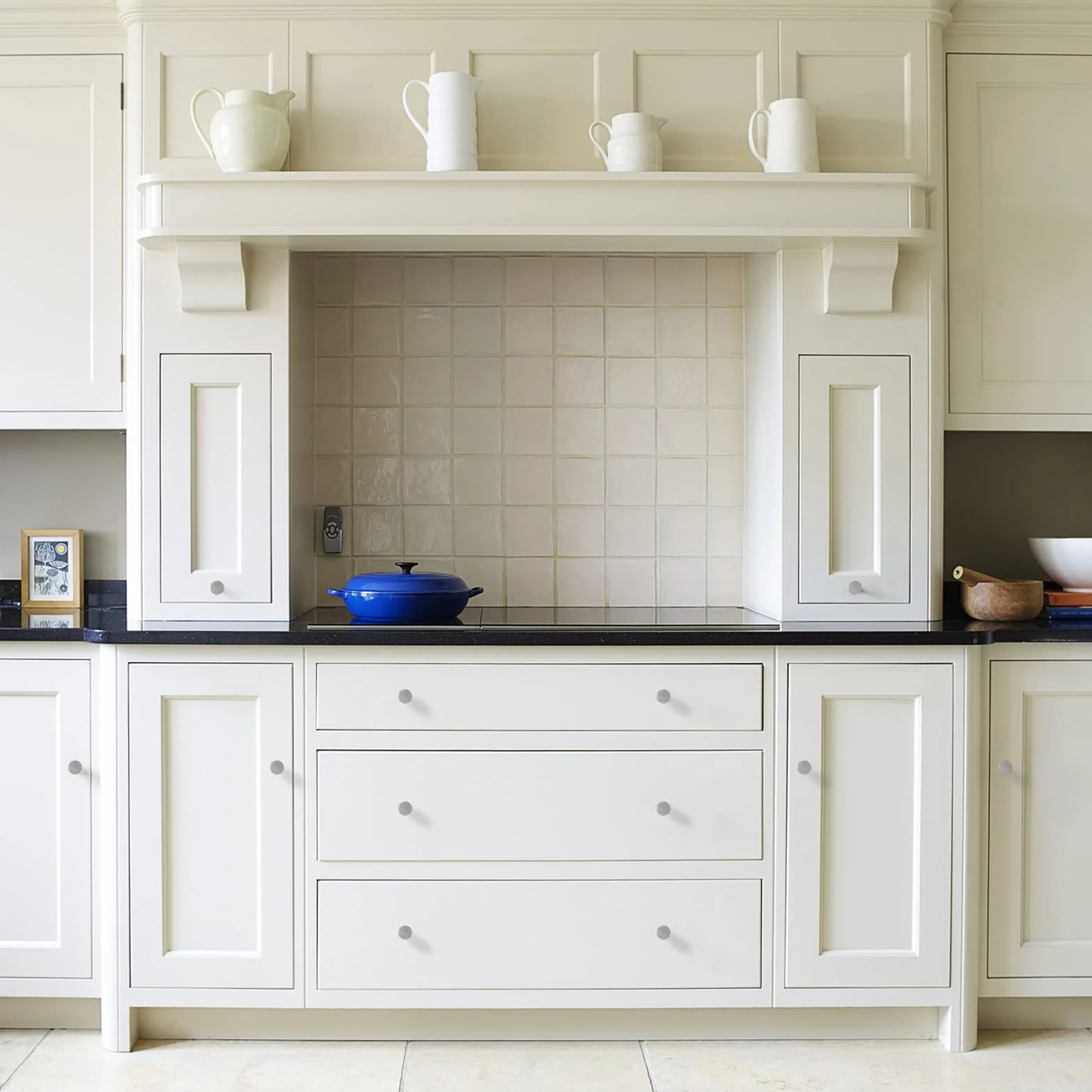 LONTAN 4 sztuki gałek meblowych ze stali nierdzewnej, okrągłe srebrne do szafy