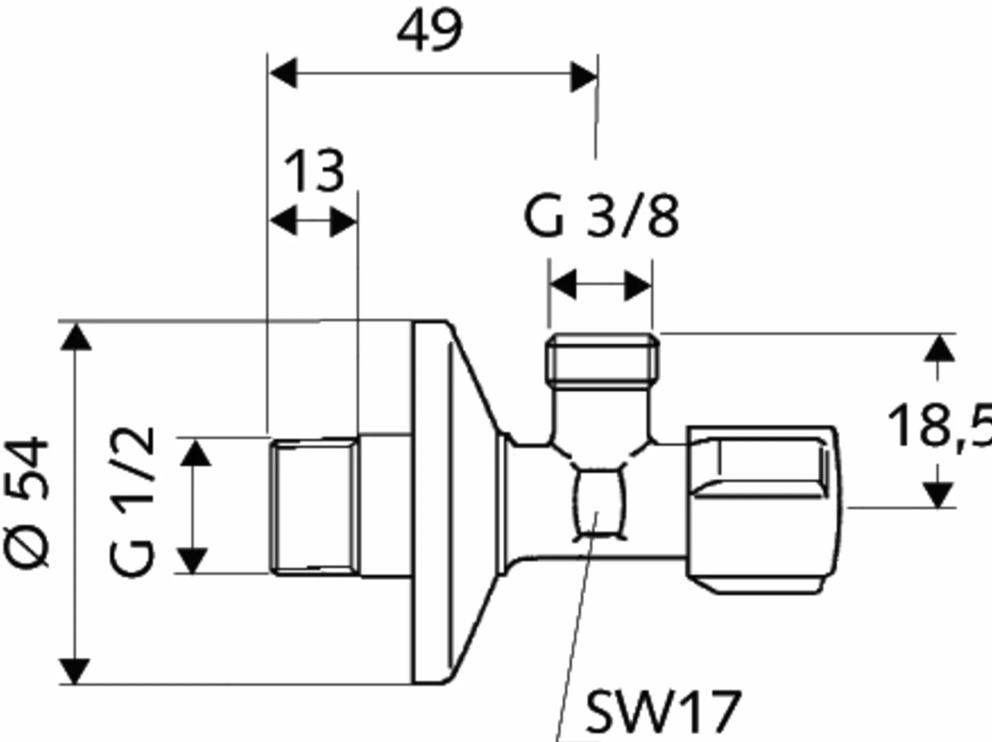 Schell 52120699 Zawór, Srebrny, 1/2" x 3/8"