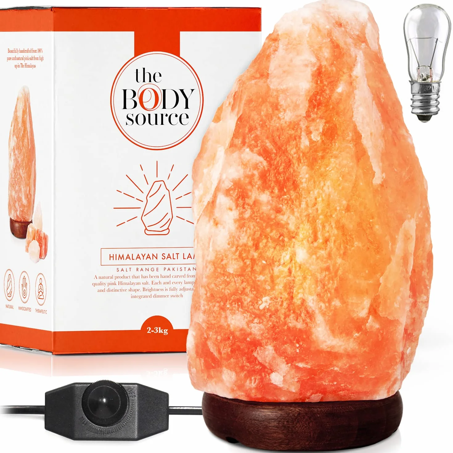 The Body Source Lampa Solna Himalajska Naturalna, Mała z Przyciemnianym Światłem, Oczyszczacz Powietrza, Dekoracja do Domu Sypialni, dla Alergików Astmatyków, 2-3 kg