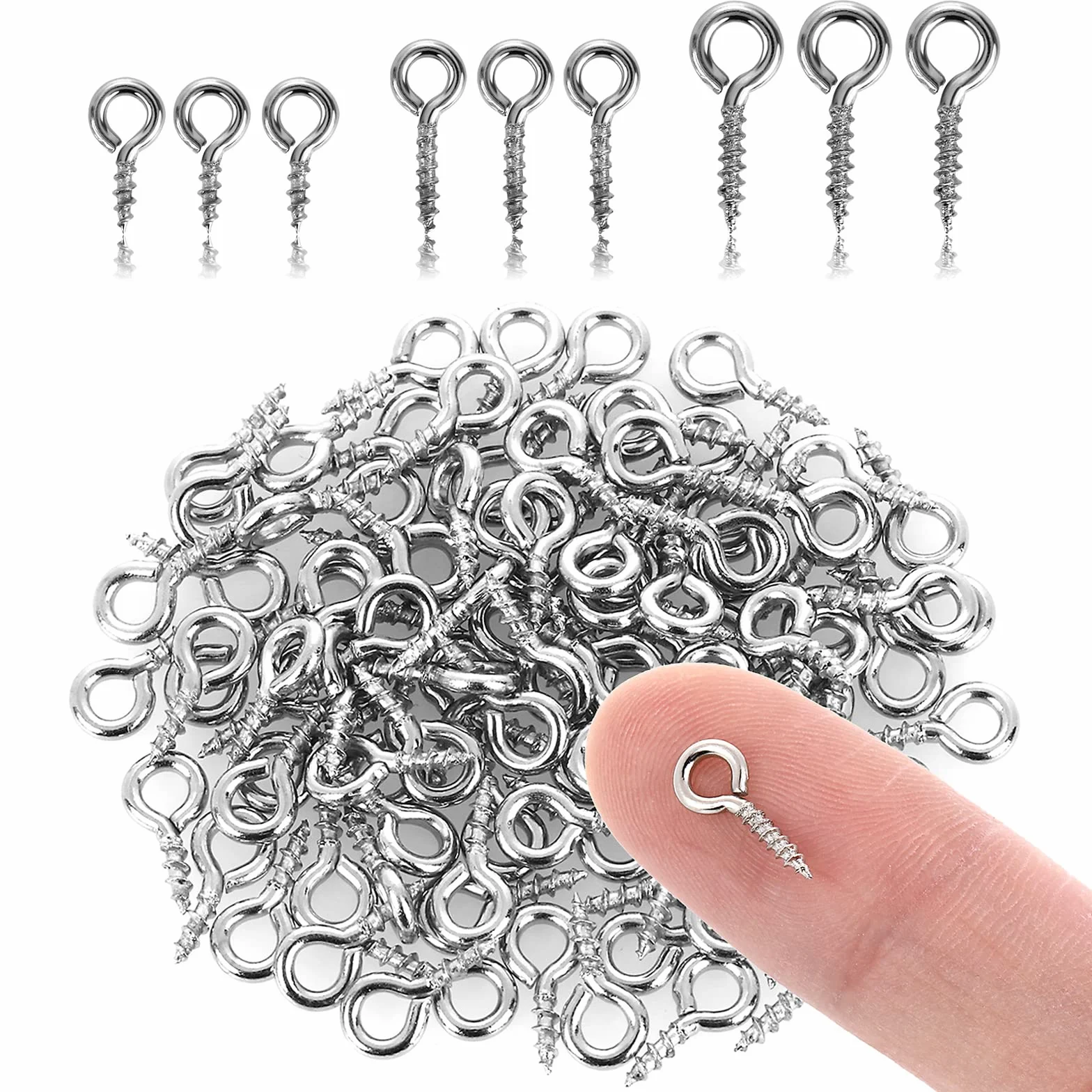 Śruby oczkowe ze stali nierdzewnej 300 sztuk, do drewna DIY biżuteria meble (12, 10, 8 mm)