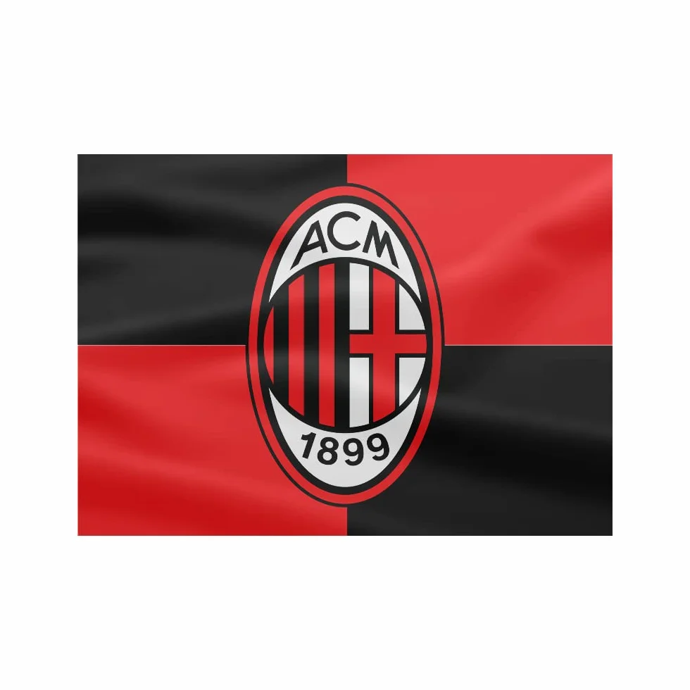 AC Milan duża flaga w kratkę i logo, 100 x 140 cm, czerwony/czarny, poliester, jeden rozmiar