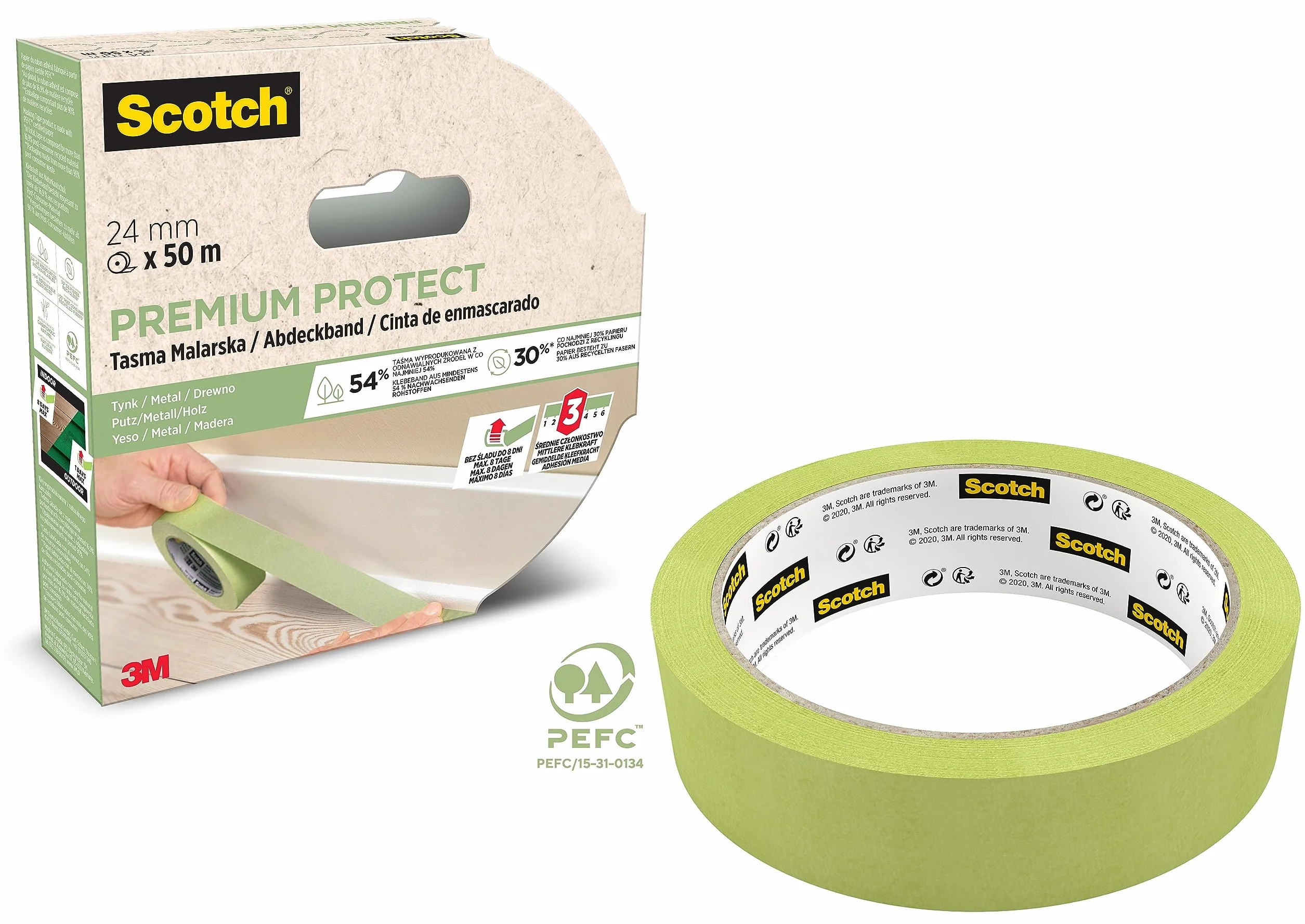 Scotch Premium Protect Taśma maskująca 24 mm x 50 m 70% PEFC