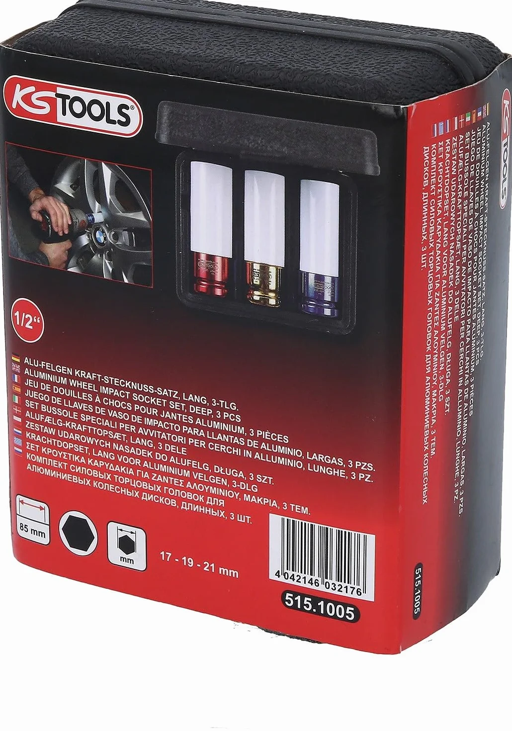 KS Tools 515.1005 1/2" Zestaw gniazd silowych do alu-felg 3-szt, 17-21mm