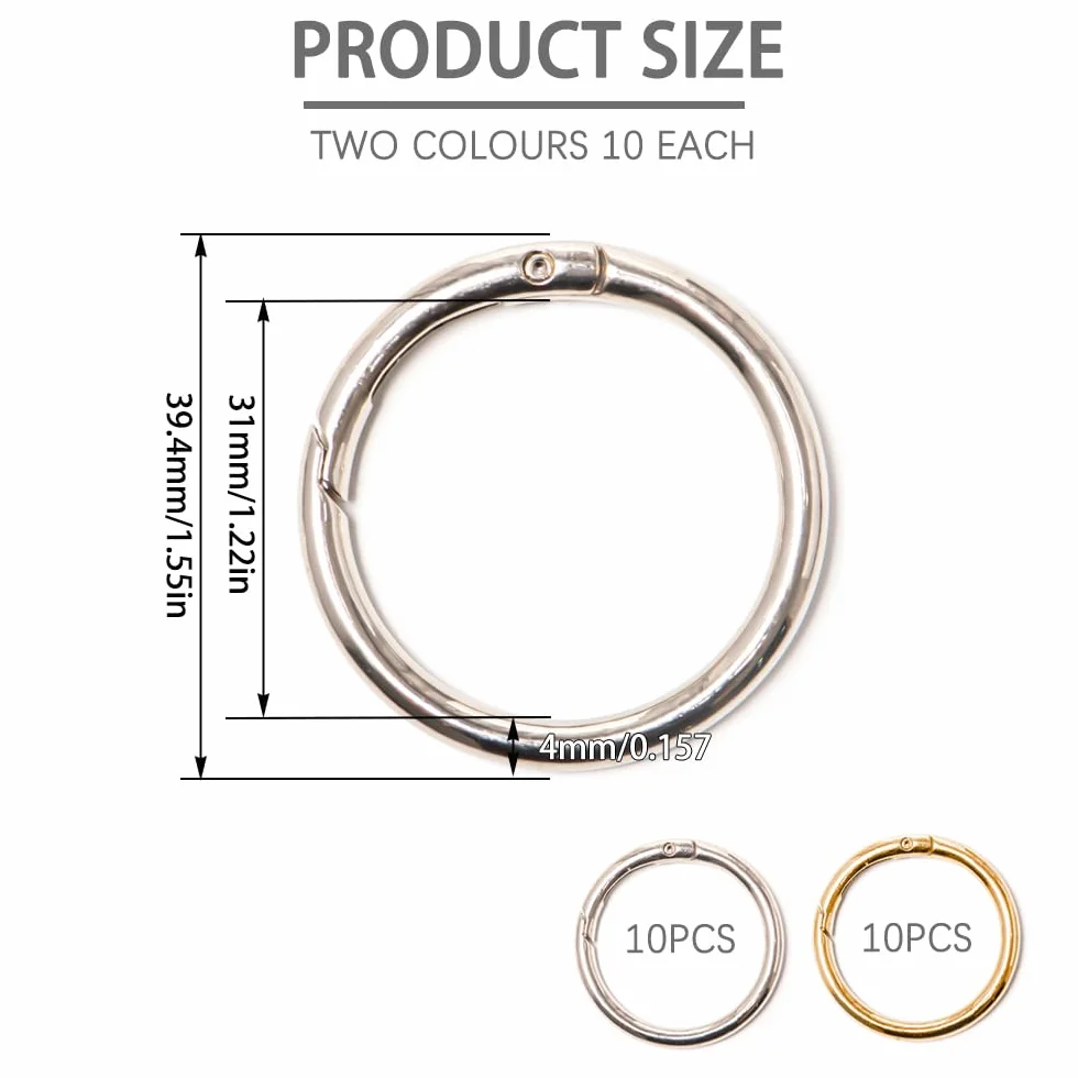 Okrągły karabińczyk 40 mm sprężyna zatrzaskowa 4 mm do torebek rękodzieła srebrne