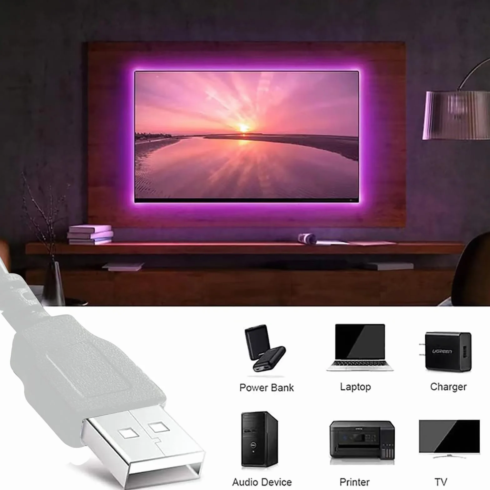Taśma LED Bluetooth do telewizora 40-60 cali, podświetlenie LED 2M z synchronizacją muzyki, aplikacją i pilotem