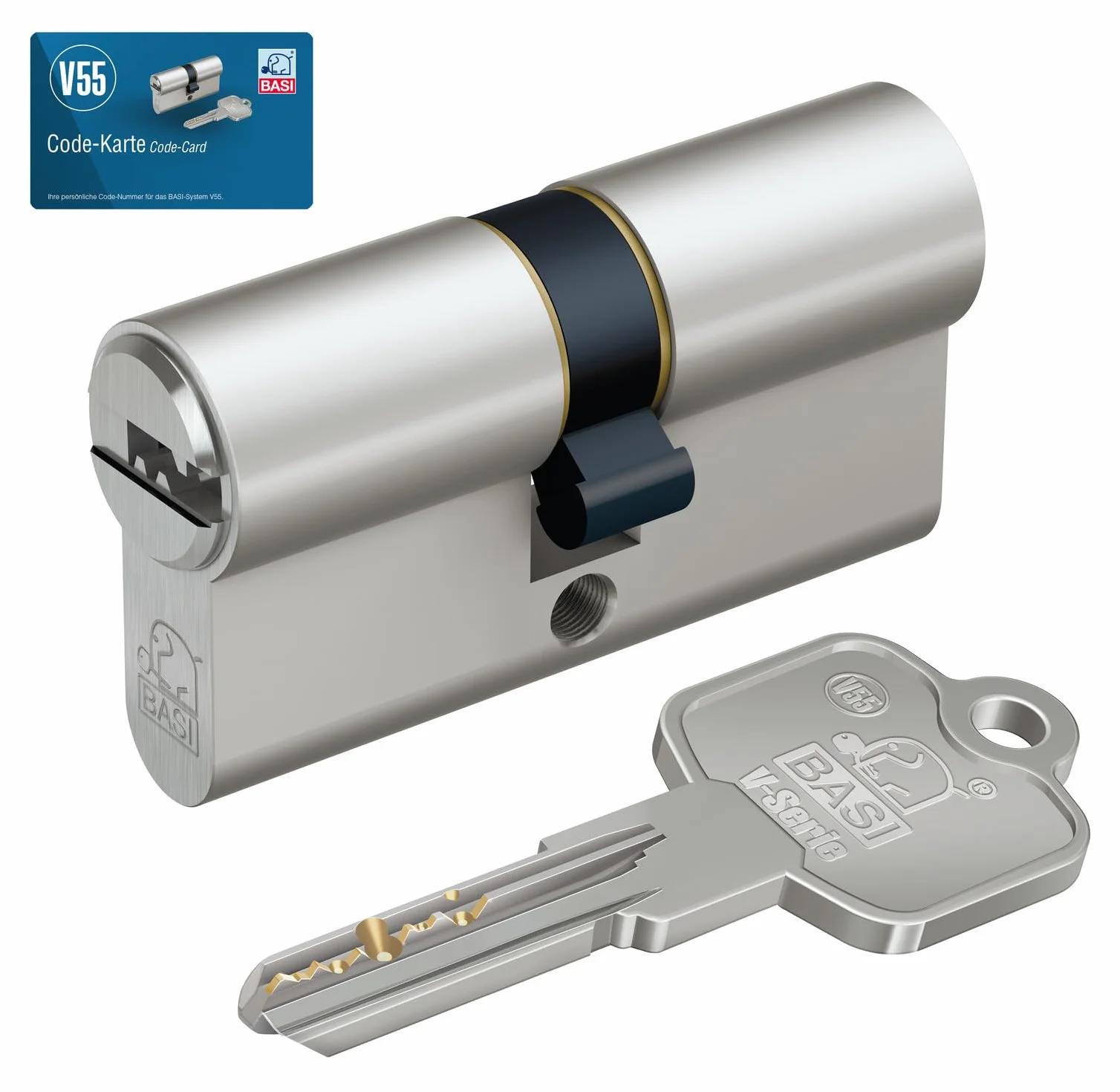 BASI V55 profilowany podwójny cylinder 35/35 mm zamek bębenkowy z 5 kluczami dwustronnymi i kartą kodową ochrona przed wierceniem