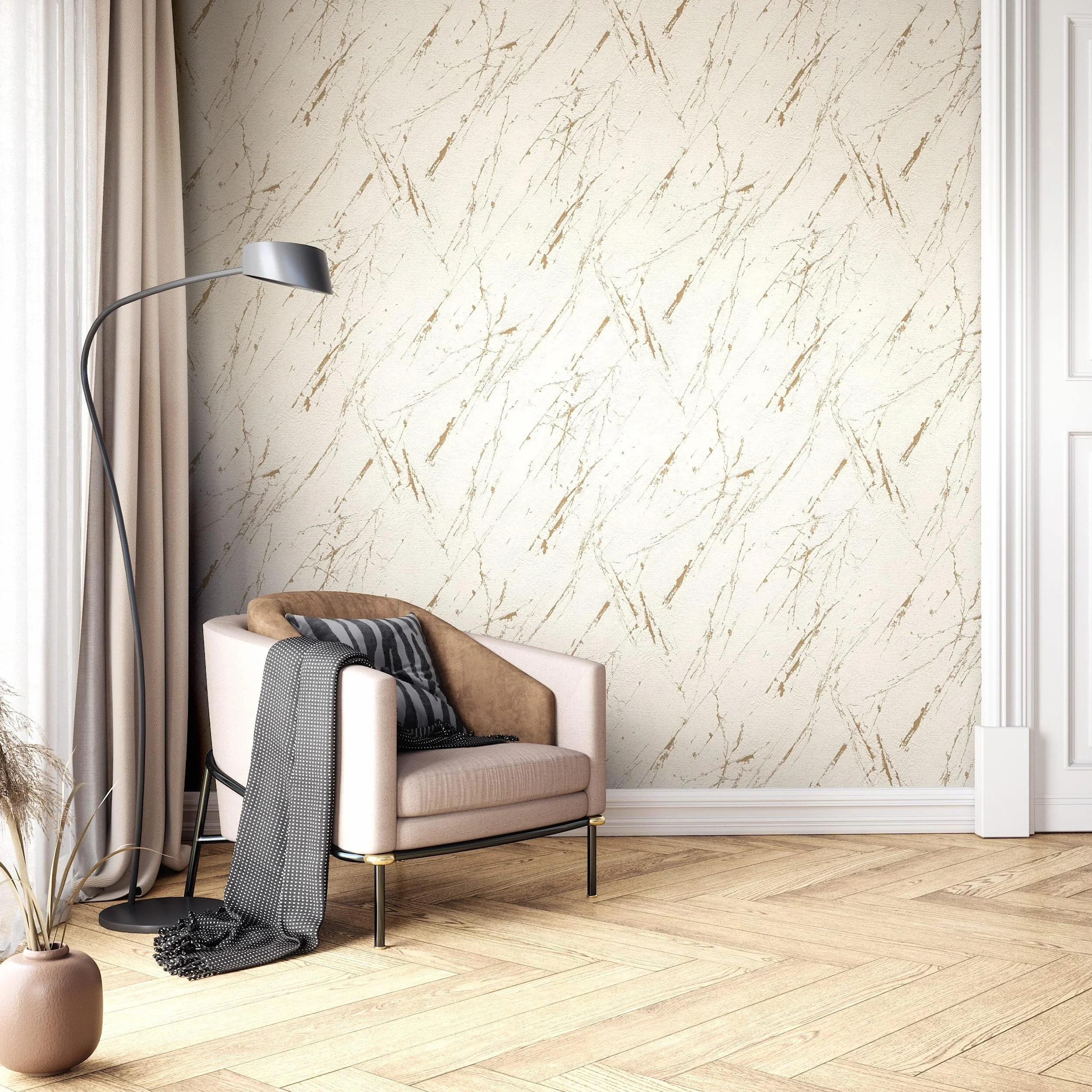 NEWROOM Tapeta Beżowa Flizelinowa Imitacja Marmuru Nowoczesna Marmur Metallic 3D Optyka Salon Sypialnia