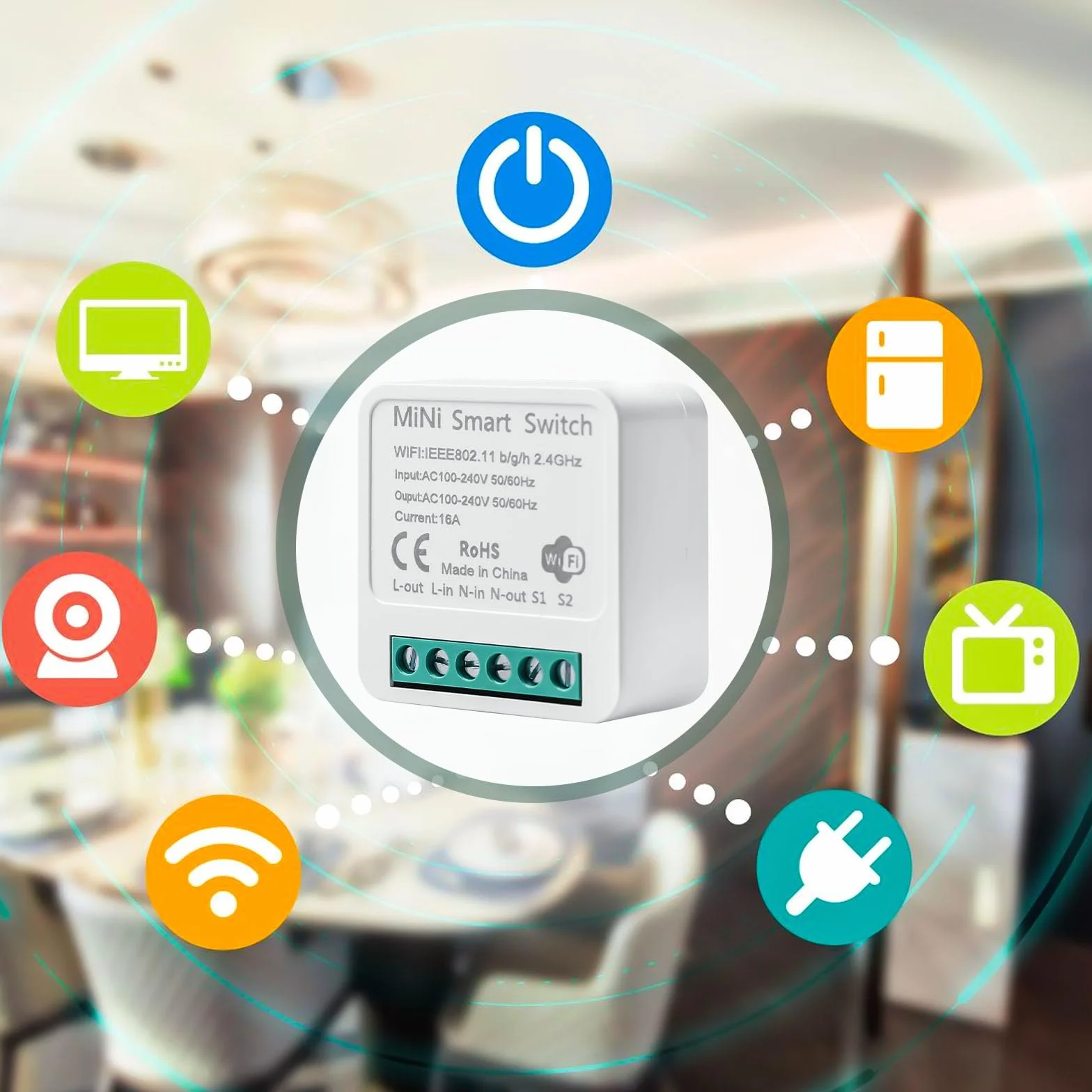 Inteligentny moduł przełącznika światła 2-drożny Wi-Fi, kompatybilny z Tuya Alexa Google, mini włącznik za ścianą