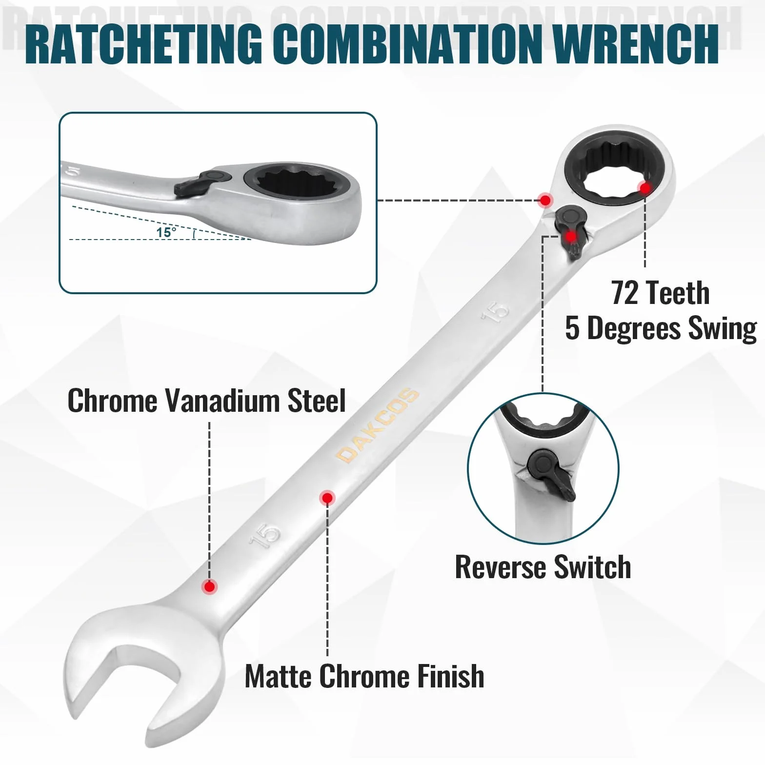 DAKCOS Klucz grzechotkowy 10 mm CR-V z odwracalną głowicą