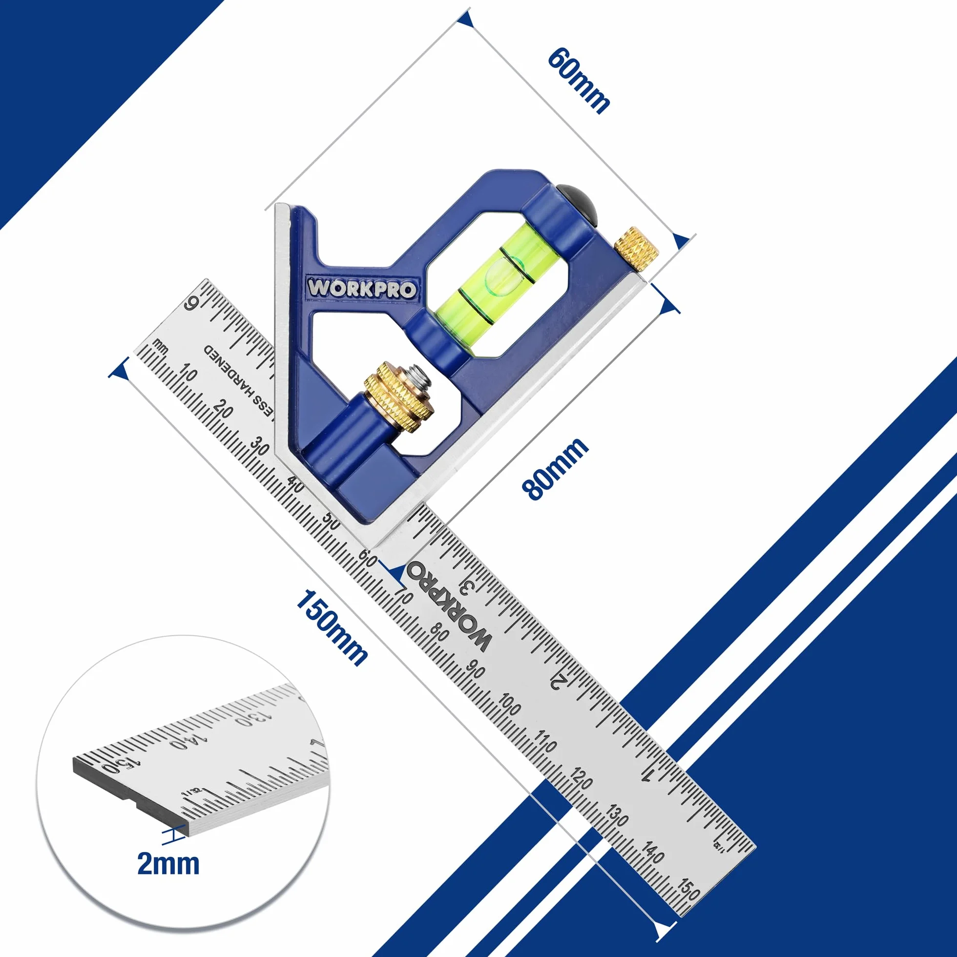 WORKPRO Kątomierz wielofunkcyjny 150 mm stal nierdzewna z poziomicą