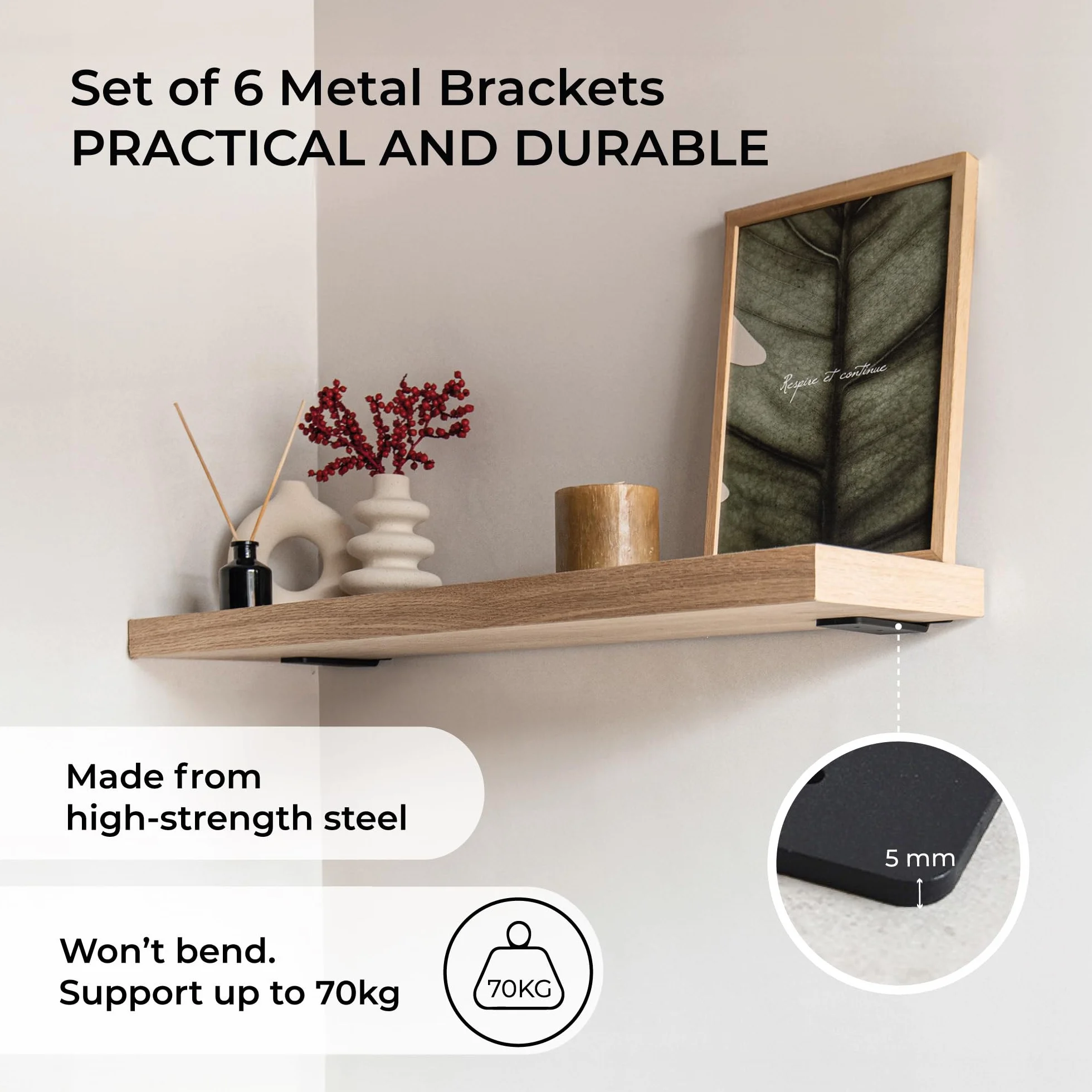 MILUKA Pack 4 L-shaped Wall Brackets 10 cm Heavy Duty Steel 70 kg Black Industrial Design