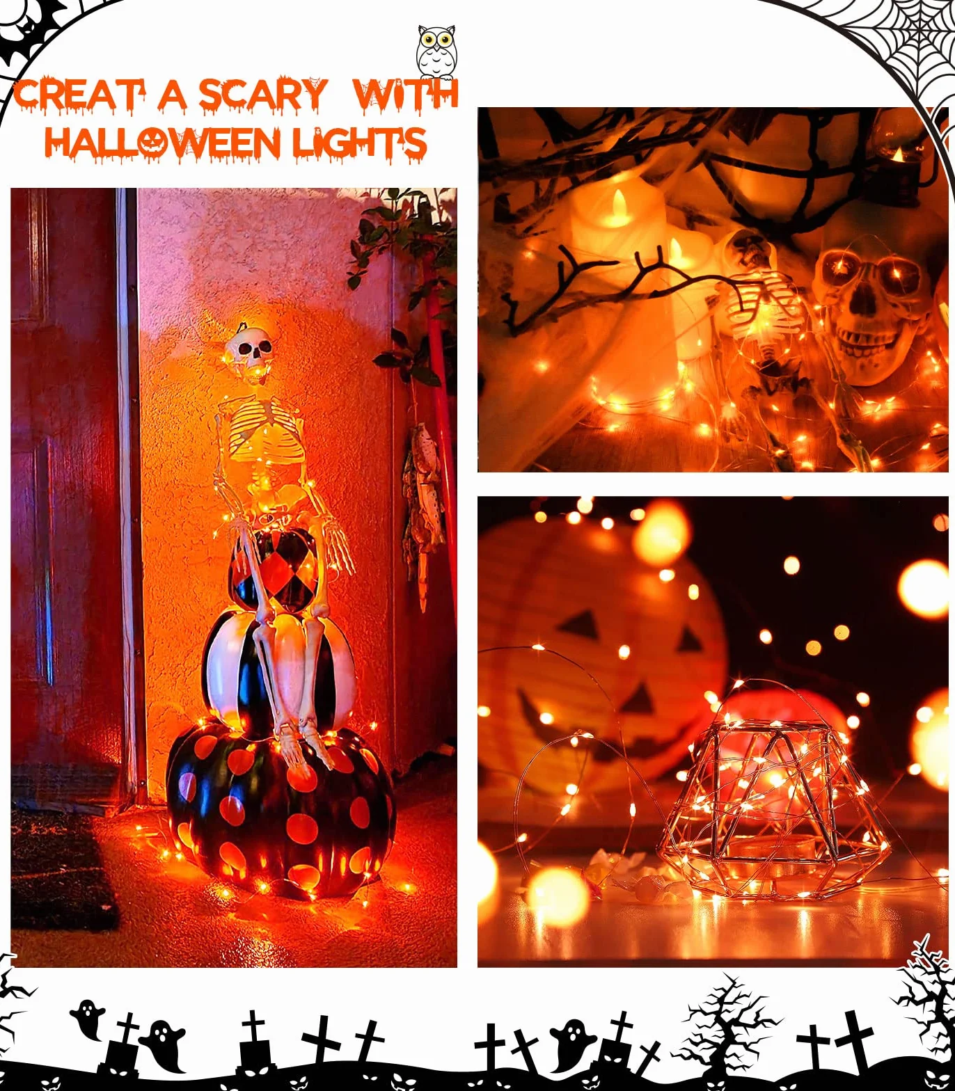 cshare Światła LED Halloween 5m 50 diod IP65 pomarańczowe łańcuchy dekoracje