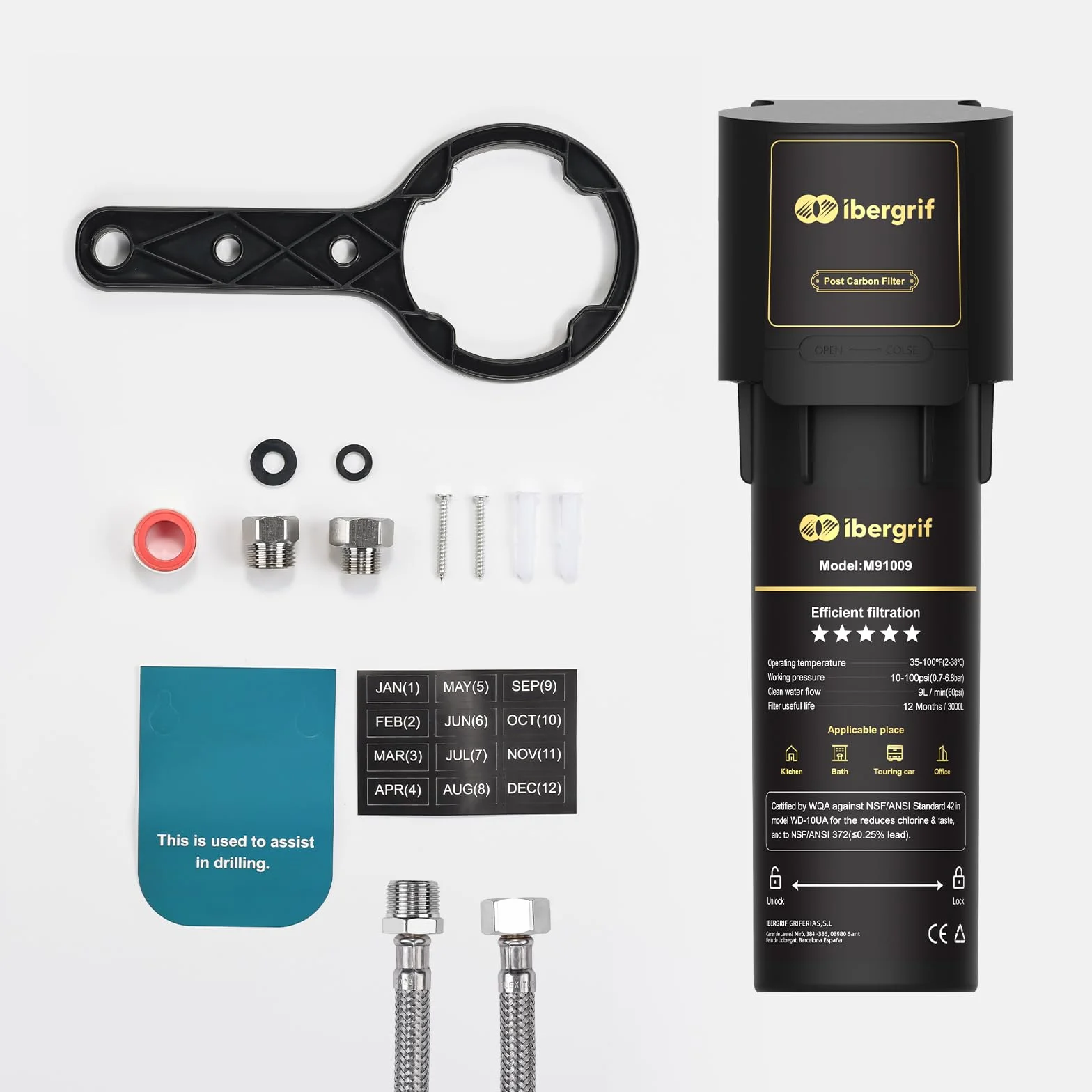 Ibergrif M91009 system filtra wody pod zlewem, NSF/ANSI 42, redukuje chlor, ołów, fluorek, zły smak i zapach, czarny