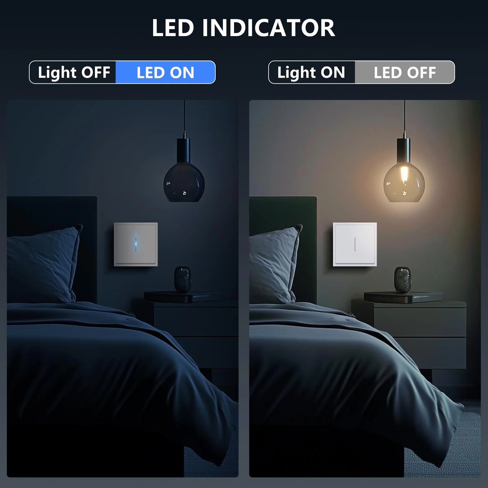 BSEED Włącznik światła podtynkowy 1-drożny z lampką kontrolną LED, rama PC, biały 80x80 mm
