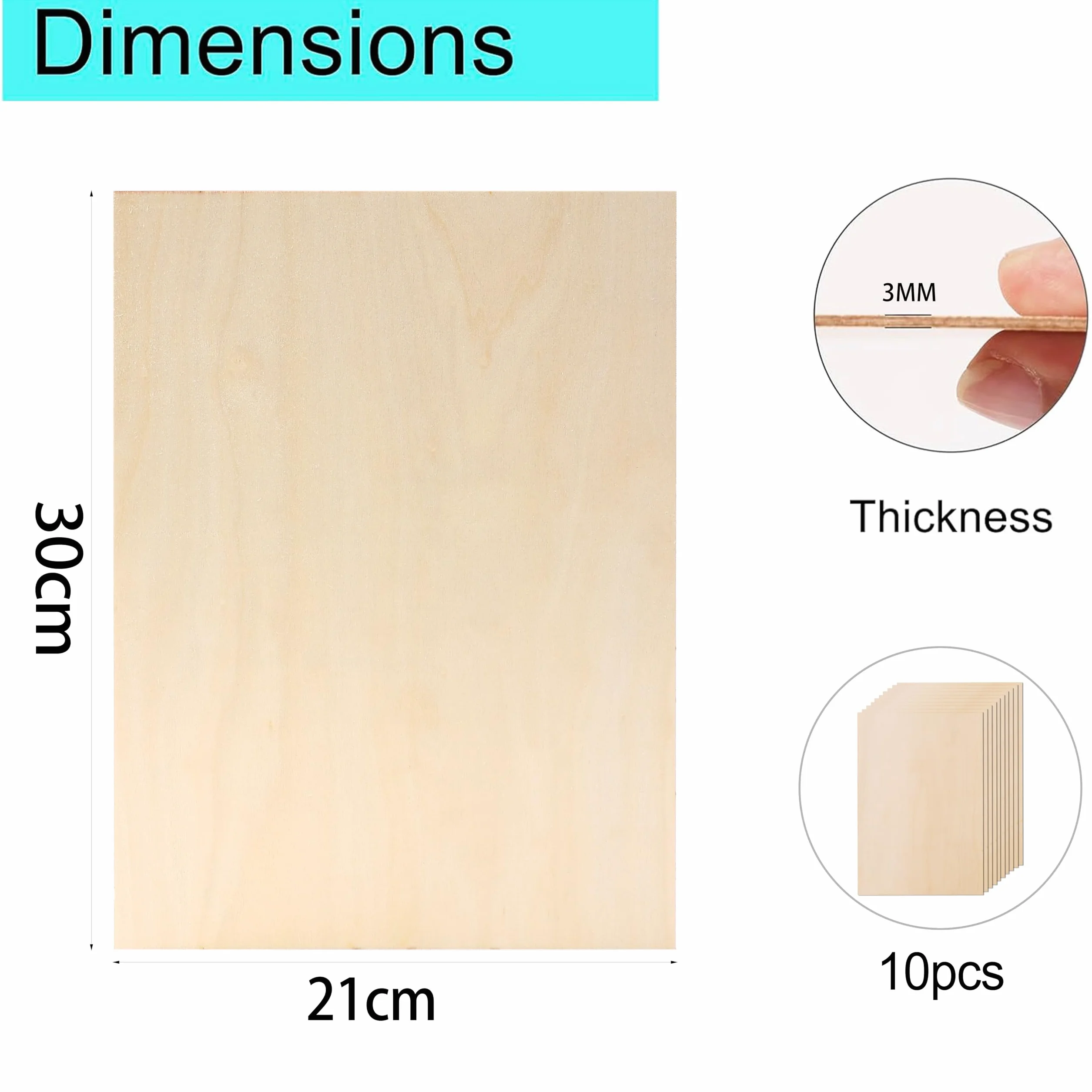 Sklejka A4 3 mm 30 x 21 cm płyty drewniane do majsterkowania obróbki laserowej pirografii