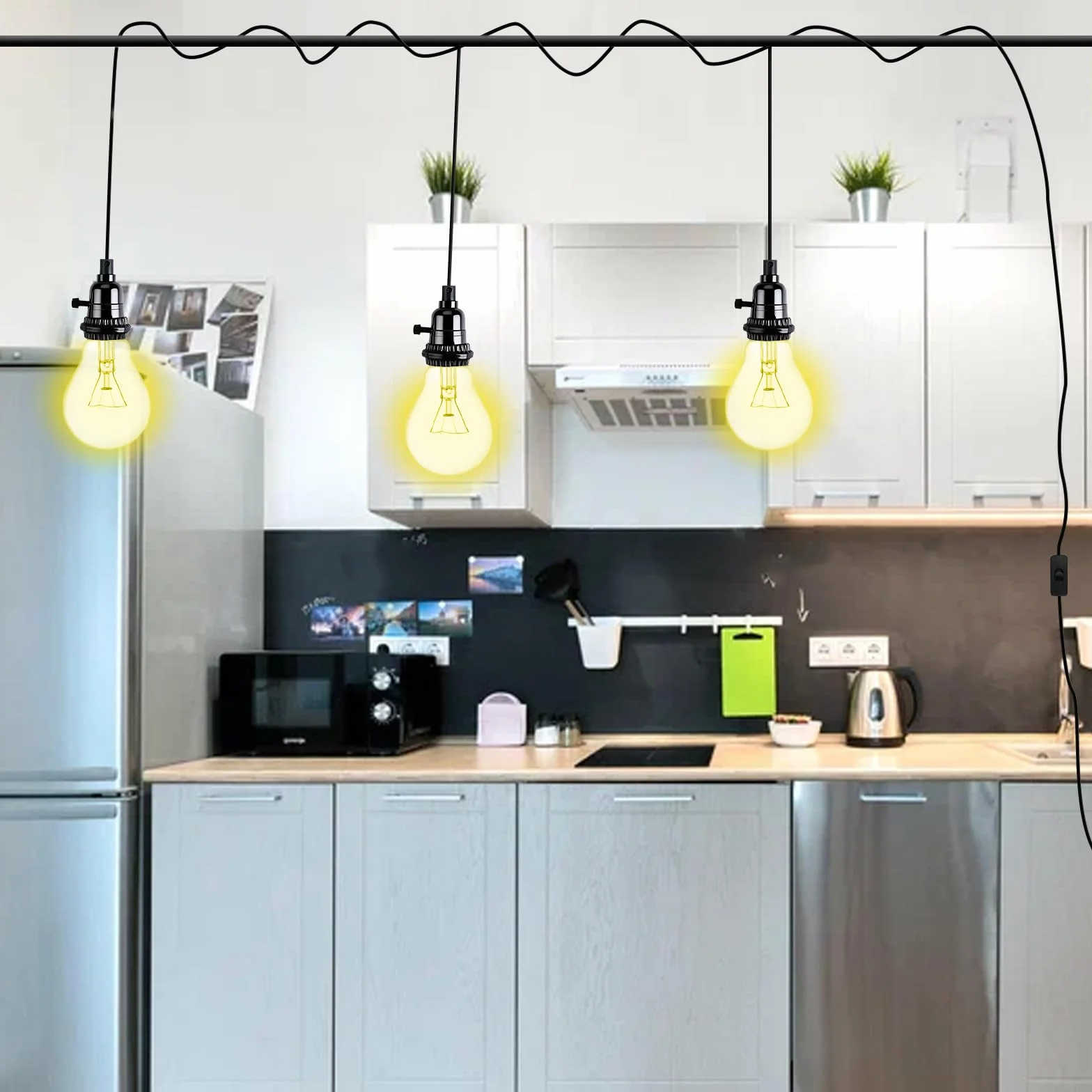 Lampa wisząca industrialna E27 z wtyczką i przełącznikiem, kabel 1,8 m