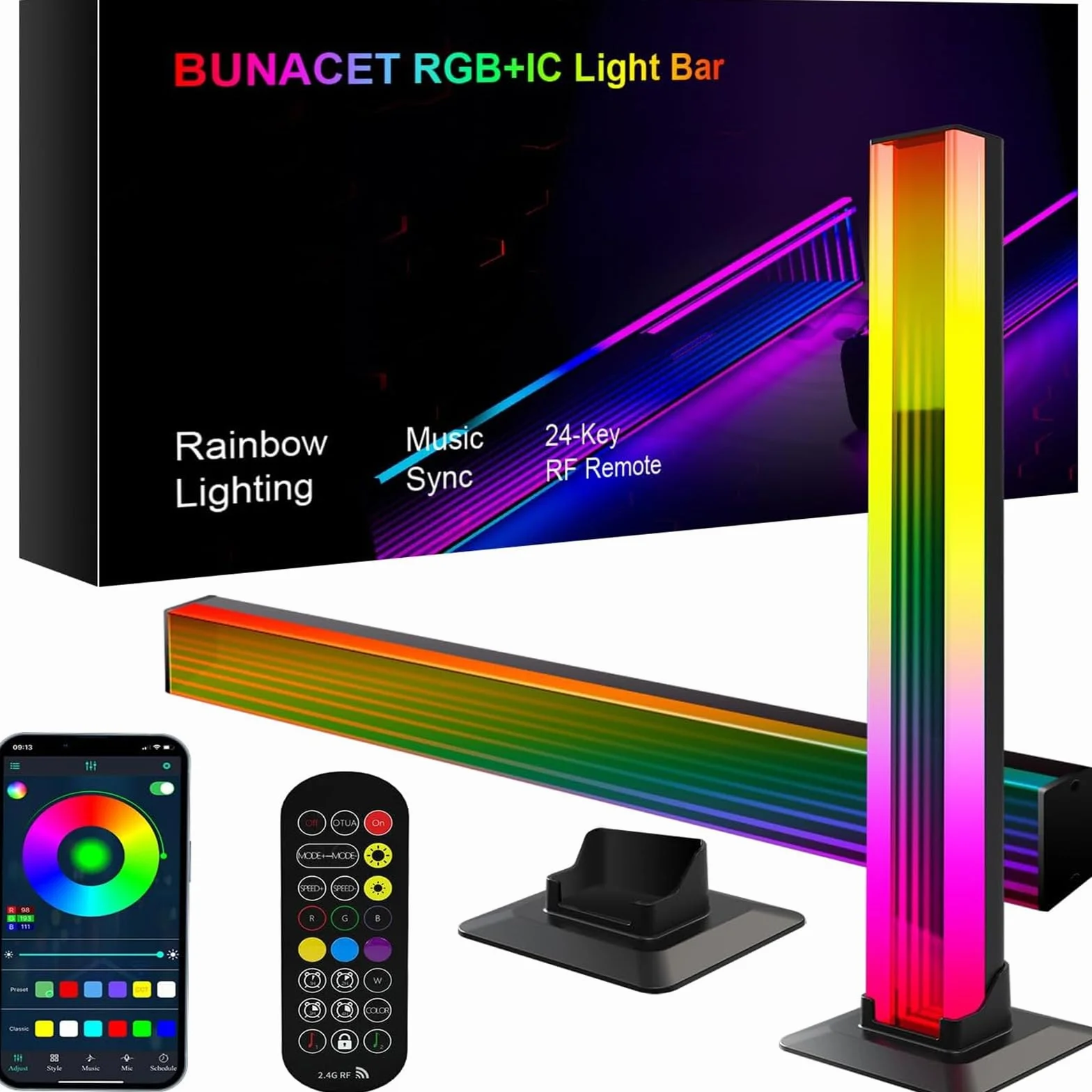 Eukee listwa świetlna RGB zestaw 2 szt. inteligentna z efektami świetlnymi i trybami muzycznymi