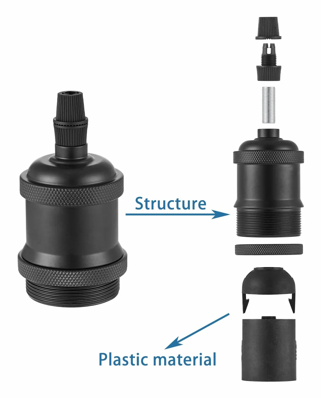 Vecys 4 Sztuki E27 Gniazdo Lampy Vintage Brązowy Adapter Edison Retro Adapter Oprawki Lampy do Żarówek Vintage Lampa Wisząca (Czarny)