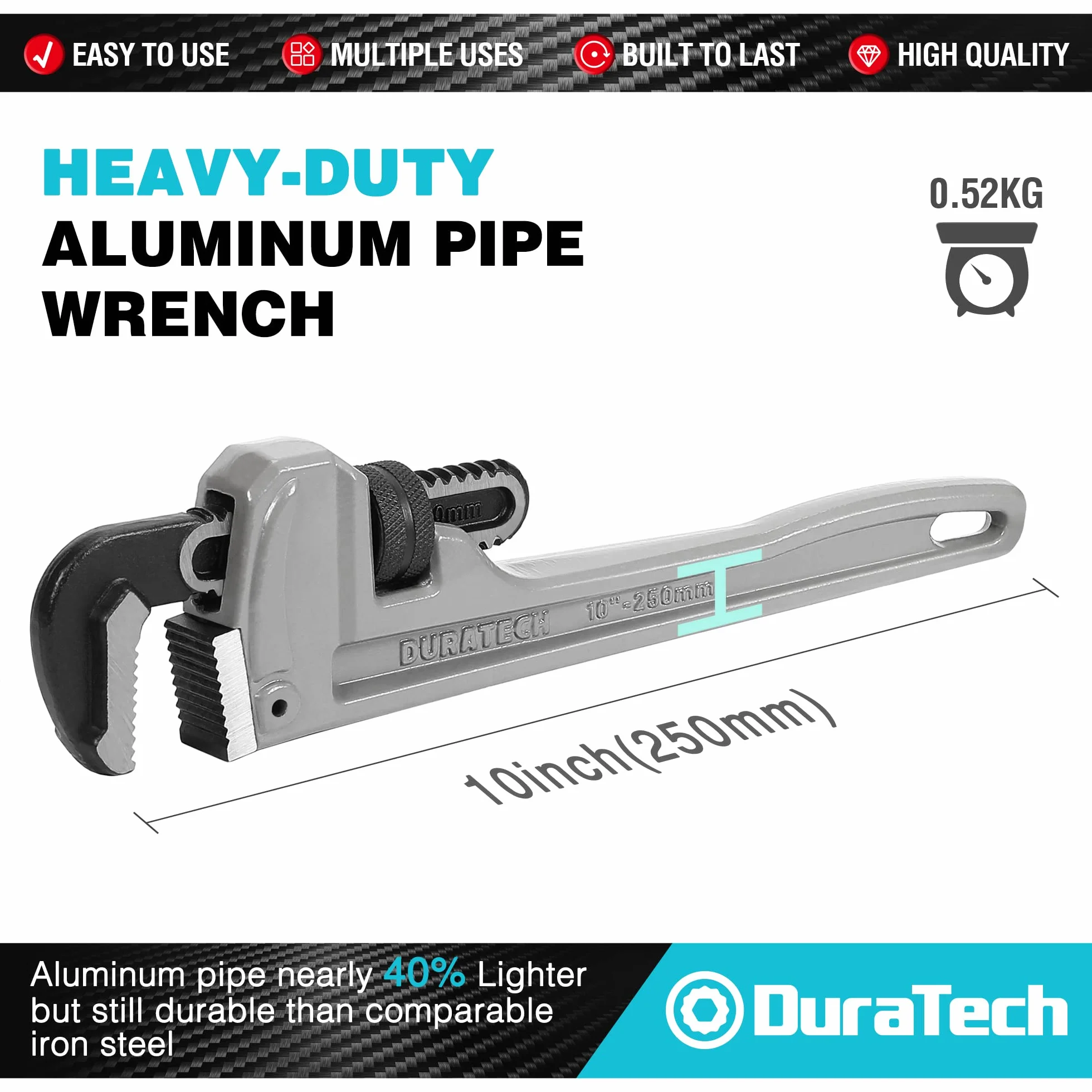 DURATECH Klucz do rur 10 cali 250 mm regulowany hydrauliczny aluminiowy
