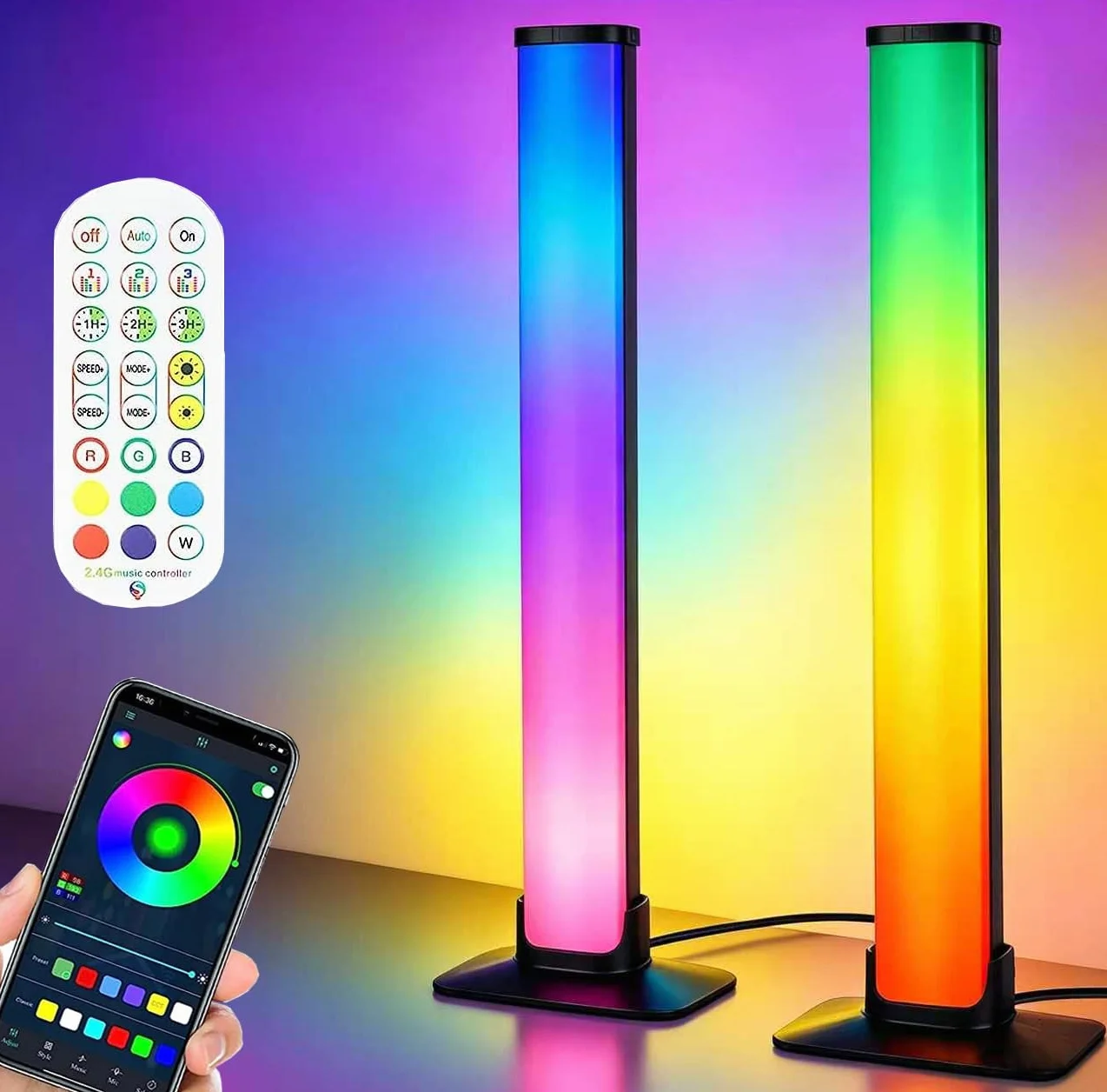 Listwa świetlna LED, 2 sztuki, Smart LED Lightbar RGB, nastrojowe podświetlenie tła z aplikacją i pilotem zdalnego sterowania, lampa do gier, synchronizacja z muzyką, Smart Light Bar do gier