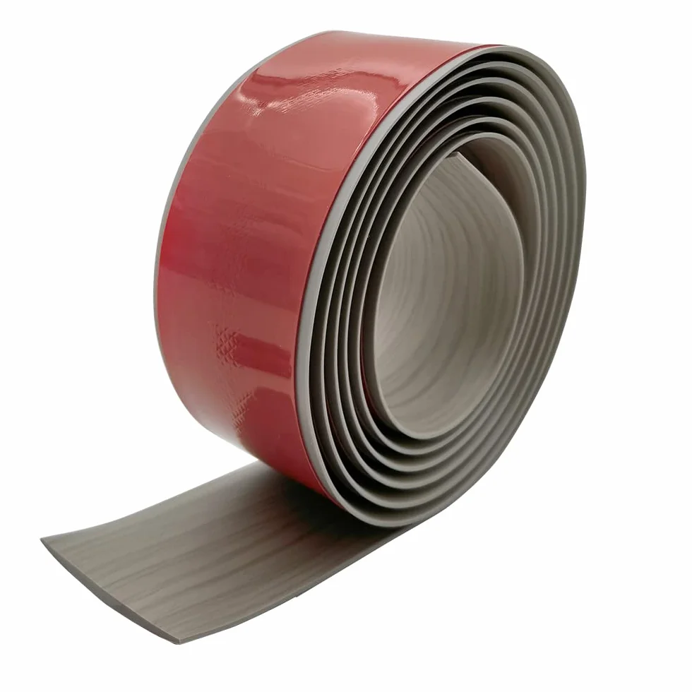 Samoprzylepny pasek przejściowy PVC 200 cm x 5 cm, gumowy pasek progowy, płaska listwa ochronna szara