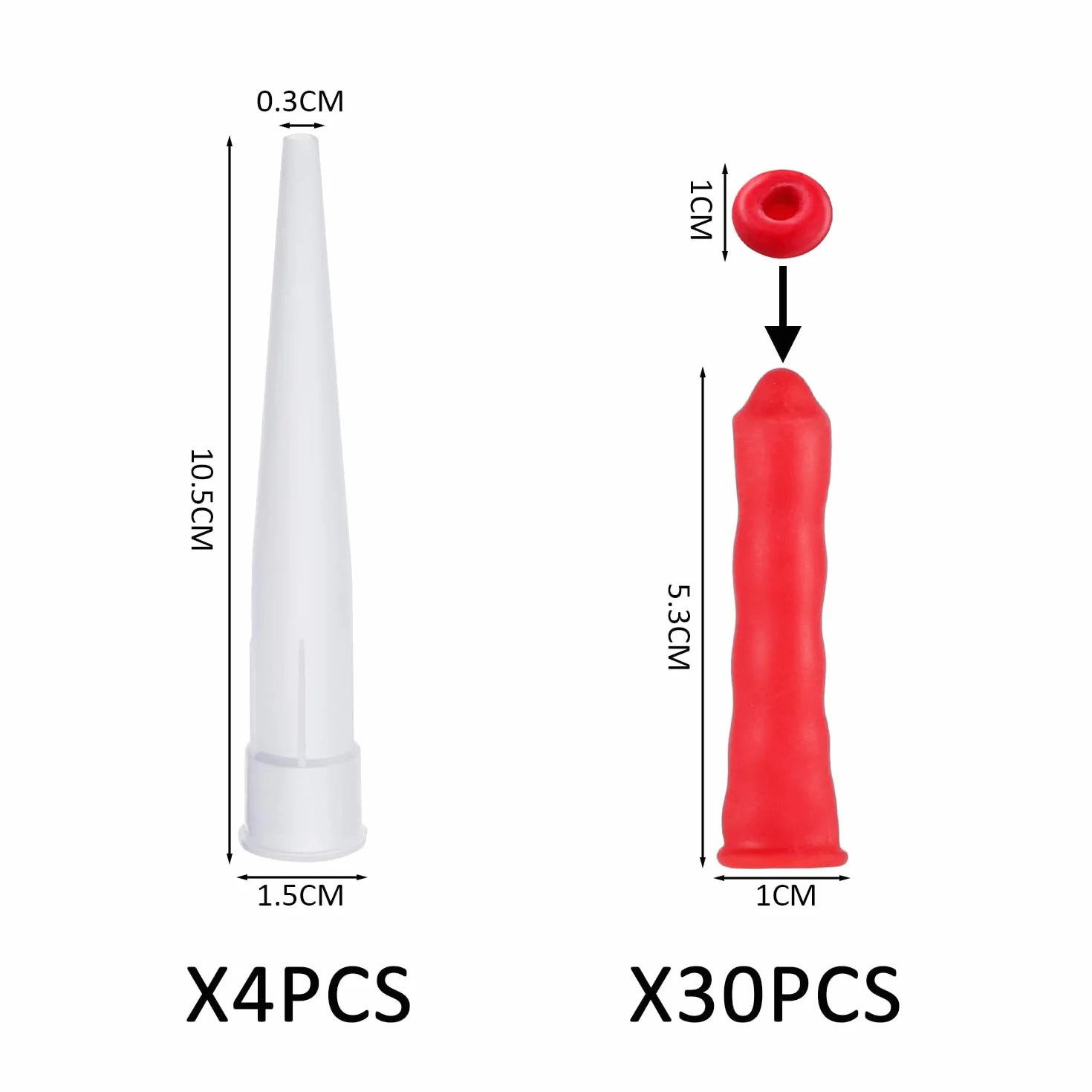 Zestaw 30 nasadek uszczelniających, 4 dysze do szkła, uszczelki do rur, czerwone nakładki ochronne