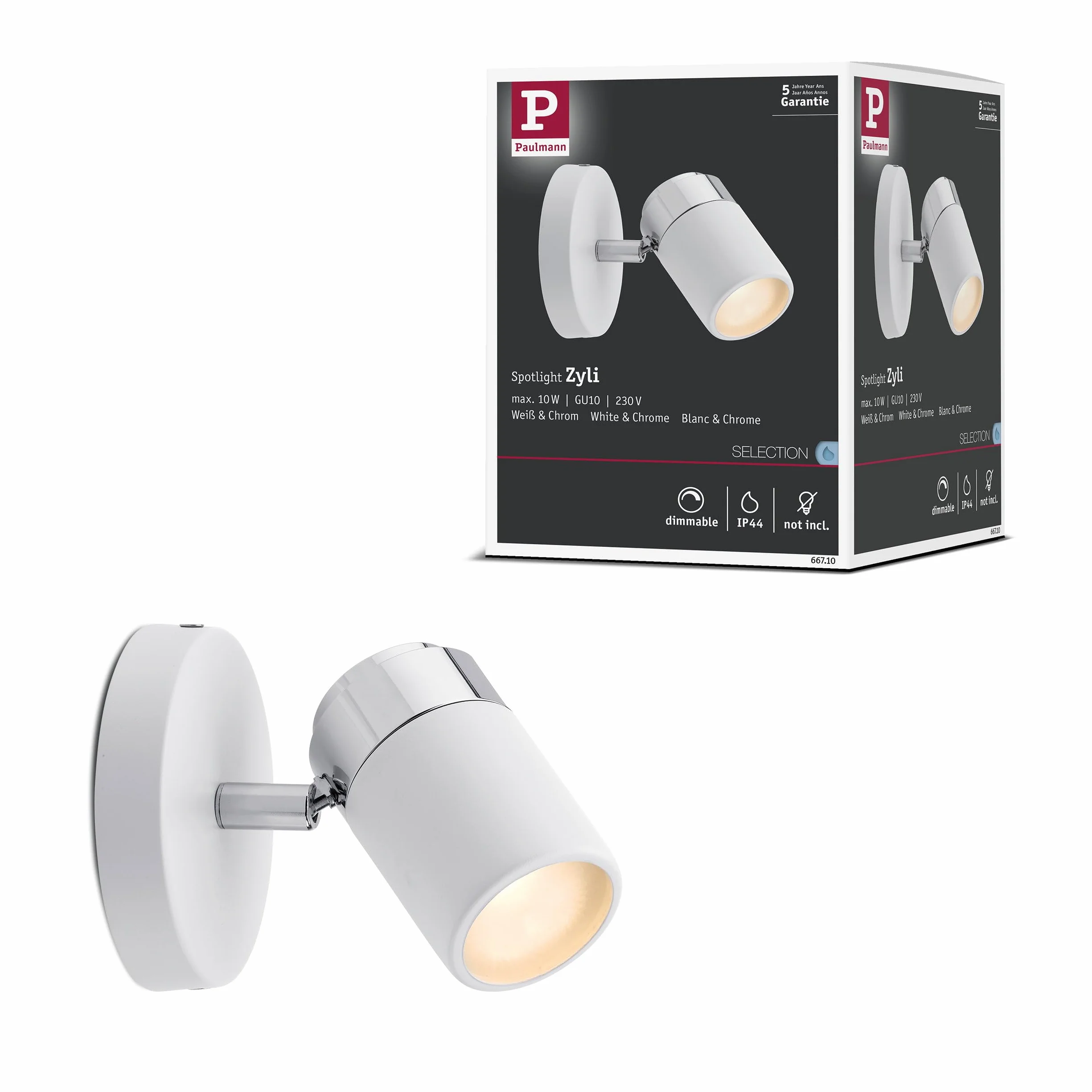 Paulmann Spotlight Zyli IP44 1x10W GU10 biały chrom 230V metal oprawa sufitowa LED