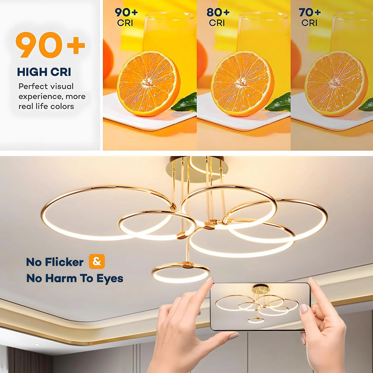 LED Lampa Sufitowa Żyrandol Metalowego Koła Złoty Ø105cm 145W Płynną Regulacją Ściemniania 3000-6000K Nowoczesny Okrągły Wisiorek Galwaniczny