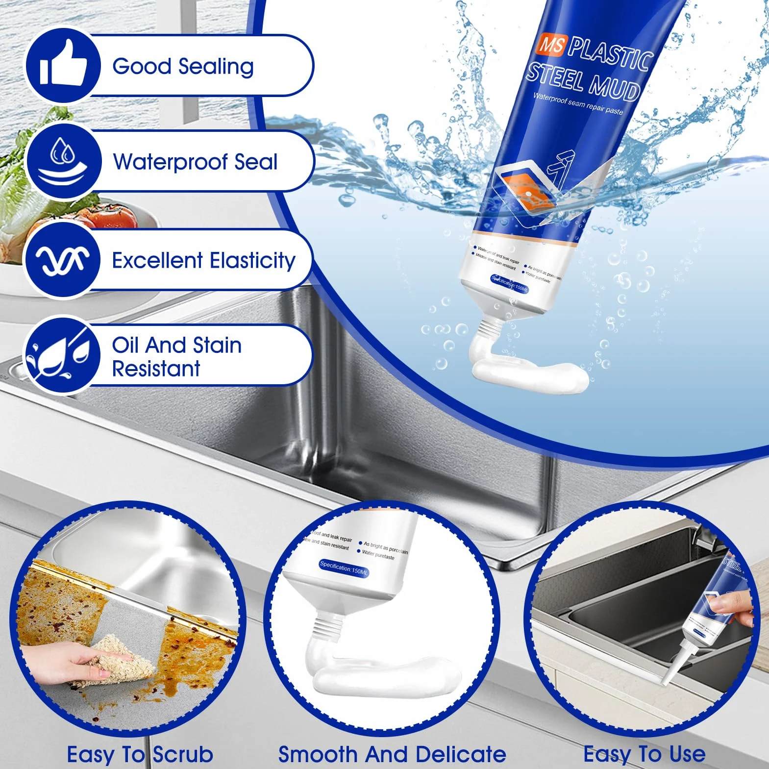 Silikon łazienka biały uszczelniacz sanitarny wodoodporny 150 ml 2 sztuki