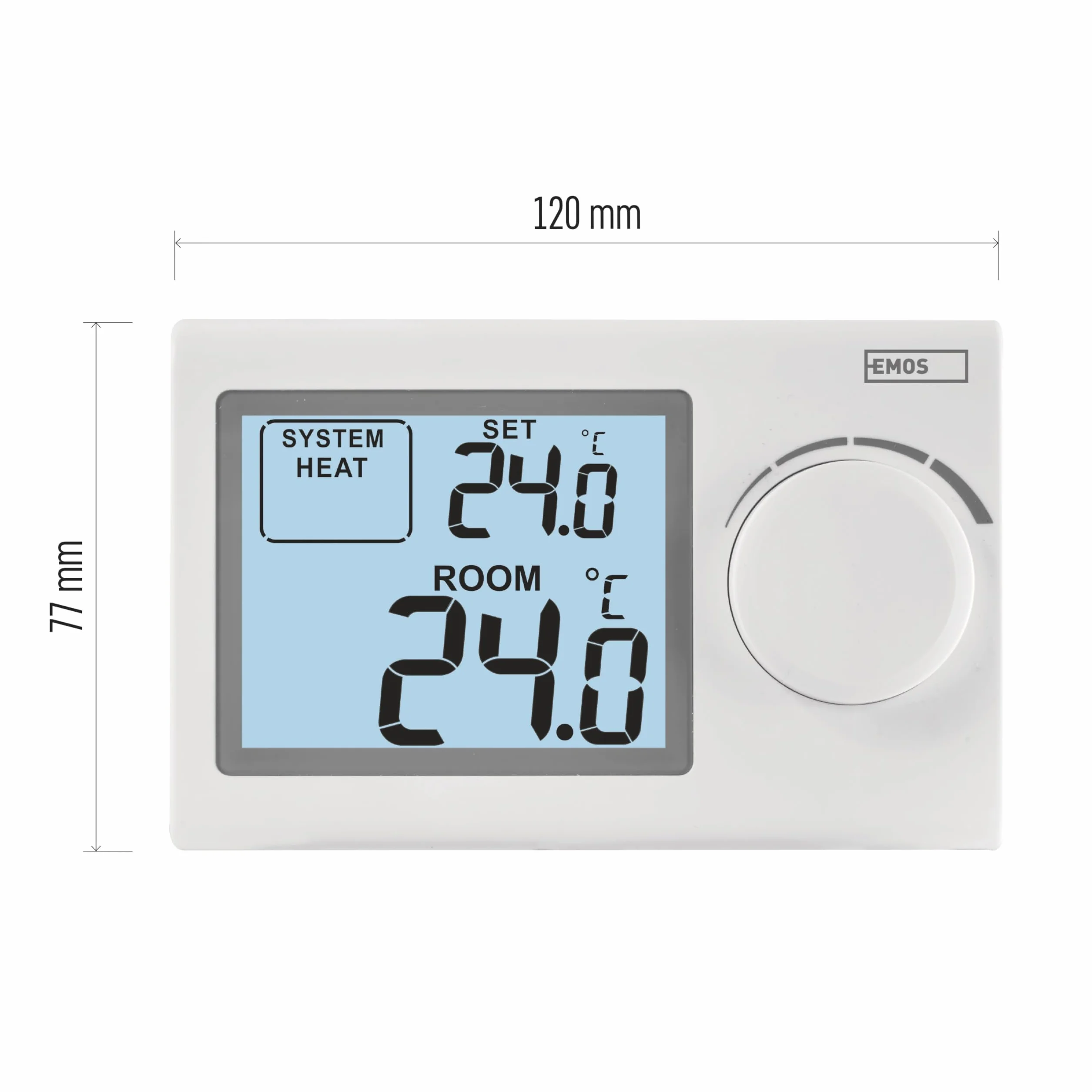EMOS - Cyfrowy termostat pokojowy z wyświetlaczem LCD – ręczny, przewodowy – systemy ogrzewania i chłodzenia – regulacja temperatury 5–35 °C – montaż natynkowy – łatwa obsługa – bateria w zestawie –