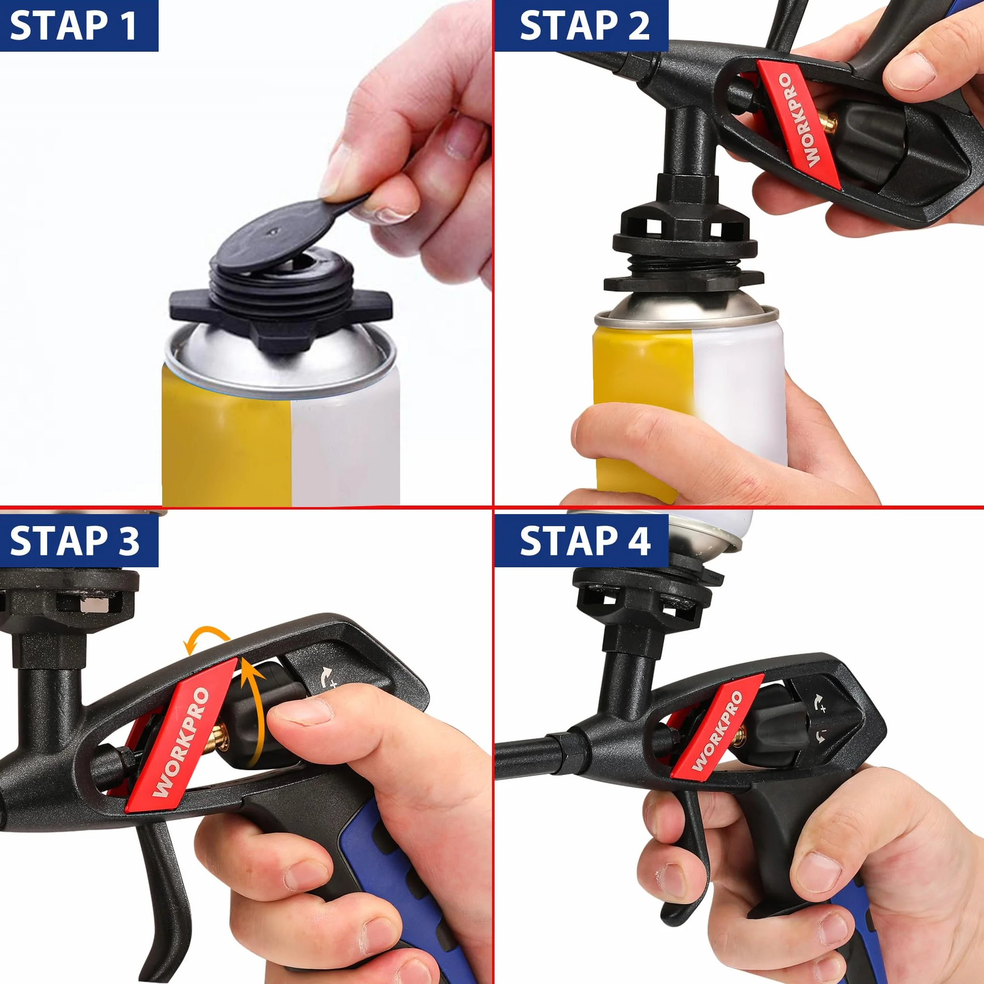WORKPRO Pistolet piankowy PTFE do pianki poliuretanowej z przedłużkami i dyszami