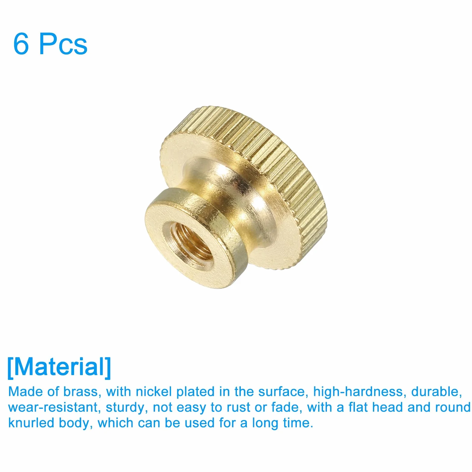 QUARKZMAN Radełkowane nakrętki na kciuki, 6 sztuk M5 x 16 mm x 10 mm, mosiądz