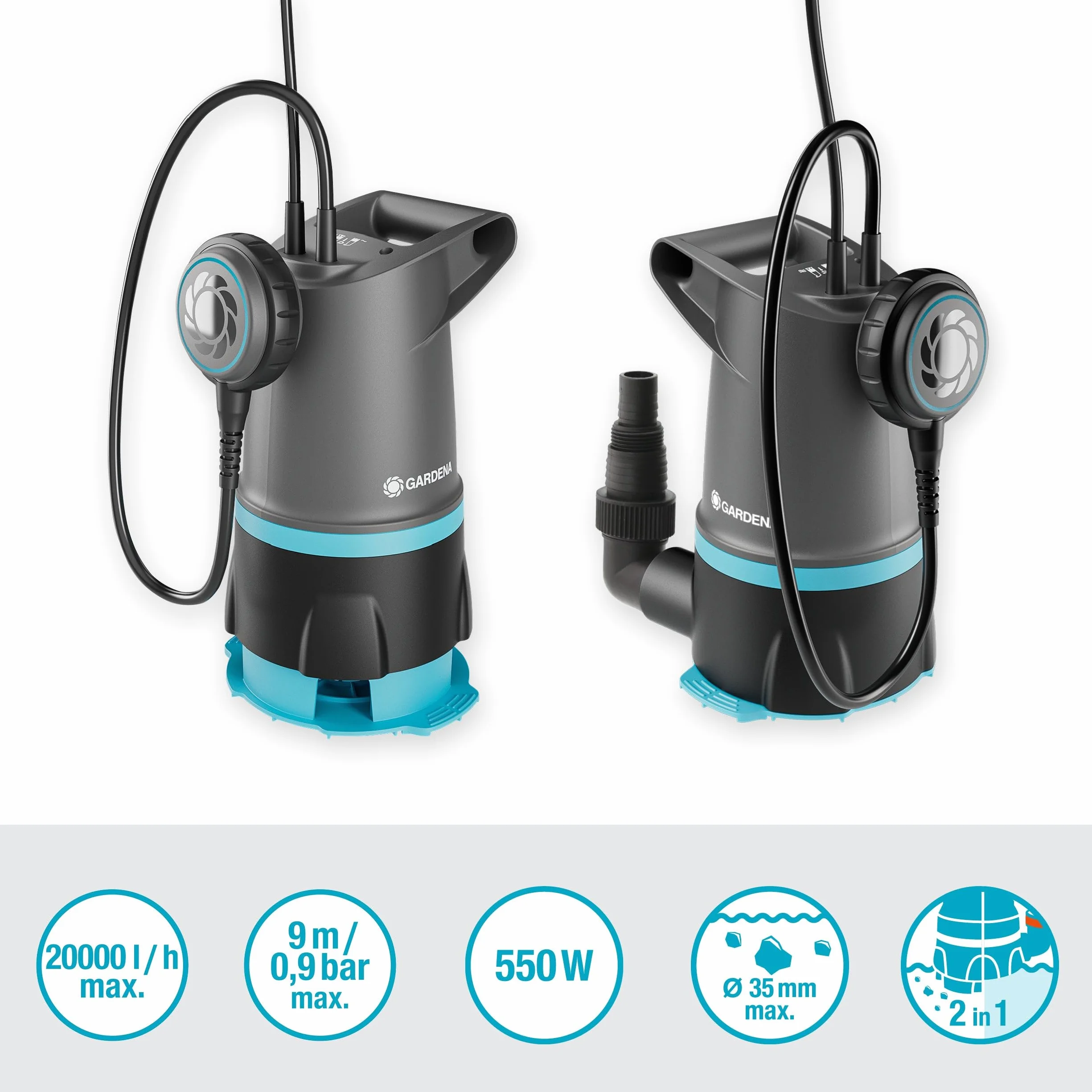 Gardena 20000 BASIC pompa głębinowa 2 w 1, 20 000 l/h, przełącznik pływakowy