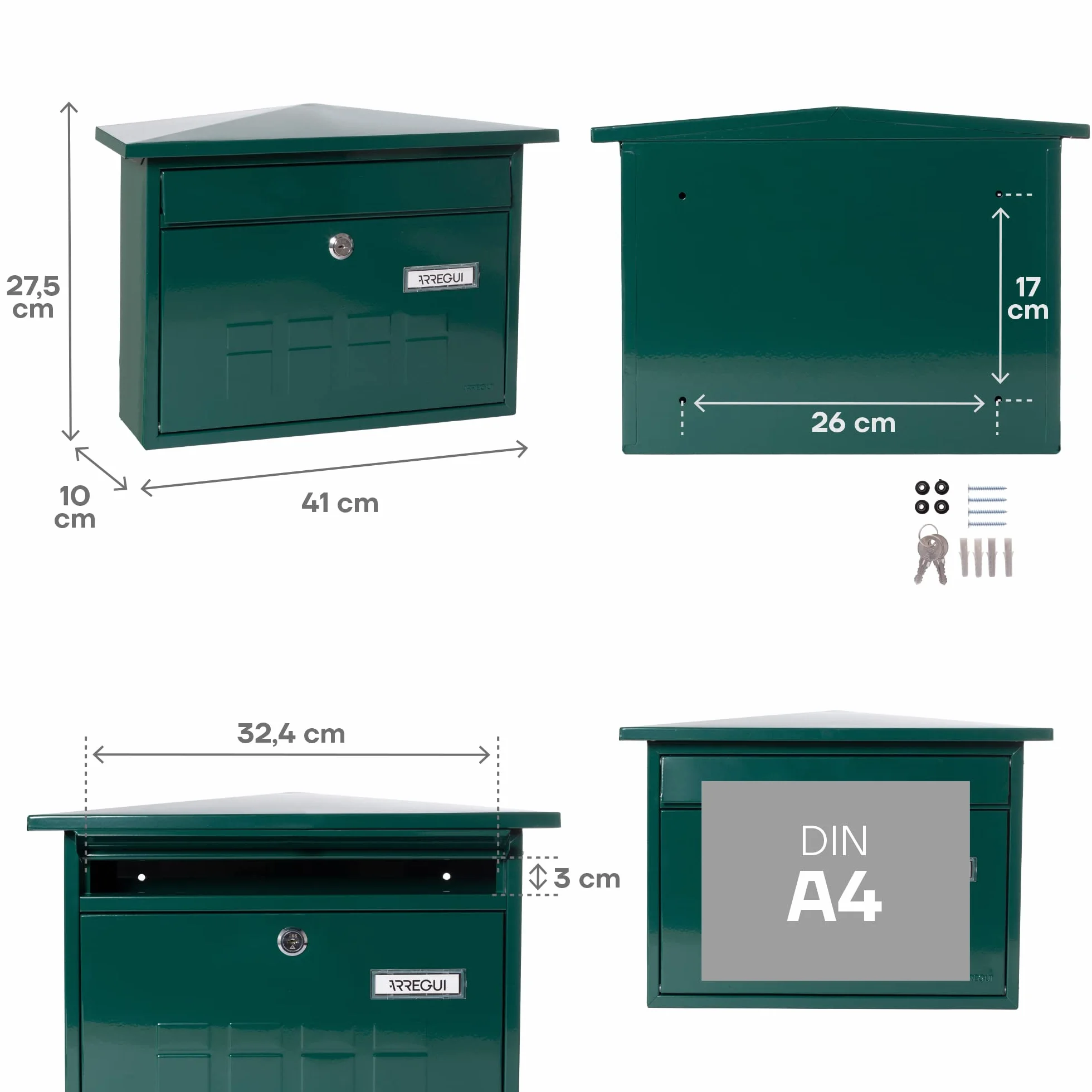 ARREGUI Deco E5703 skrzynka na listy ze stali ocynkowanej, rozmiar M (DIN A4), pozioma, zewnętrzna