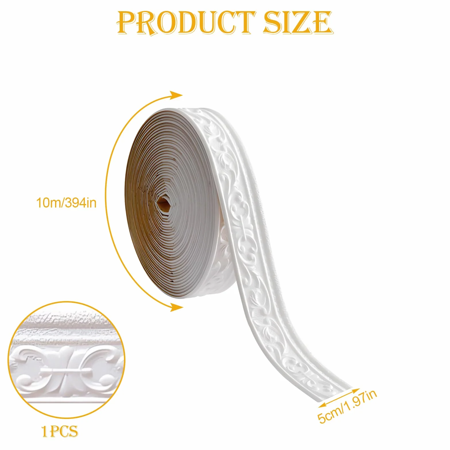 Bordiura samoprzylepna biała 10 m x 8 cm x 5 mm listwy sufitowe 3D sztukatorskie na ścianę