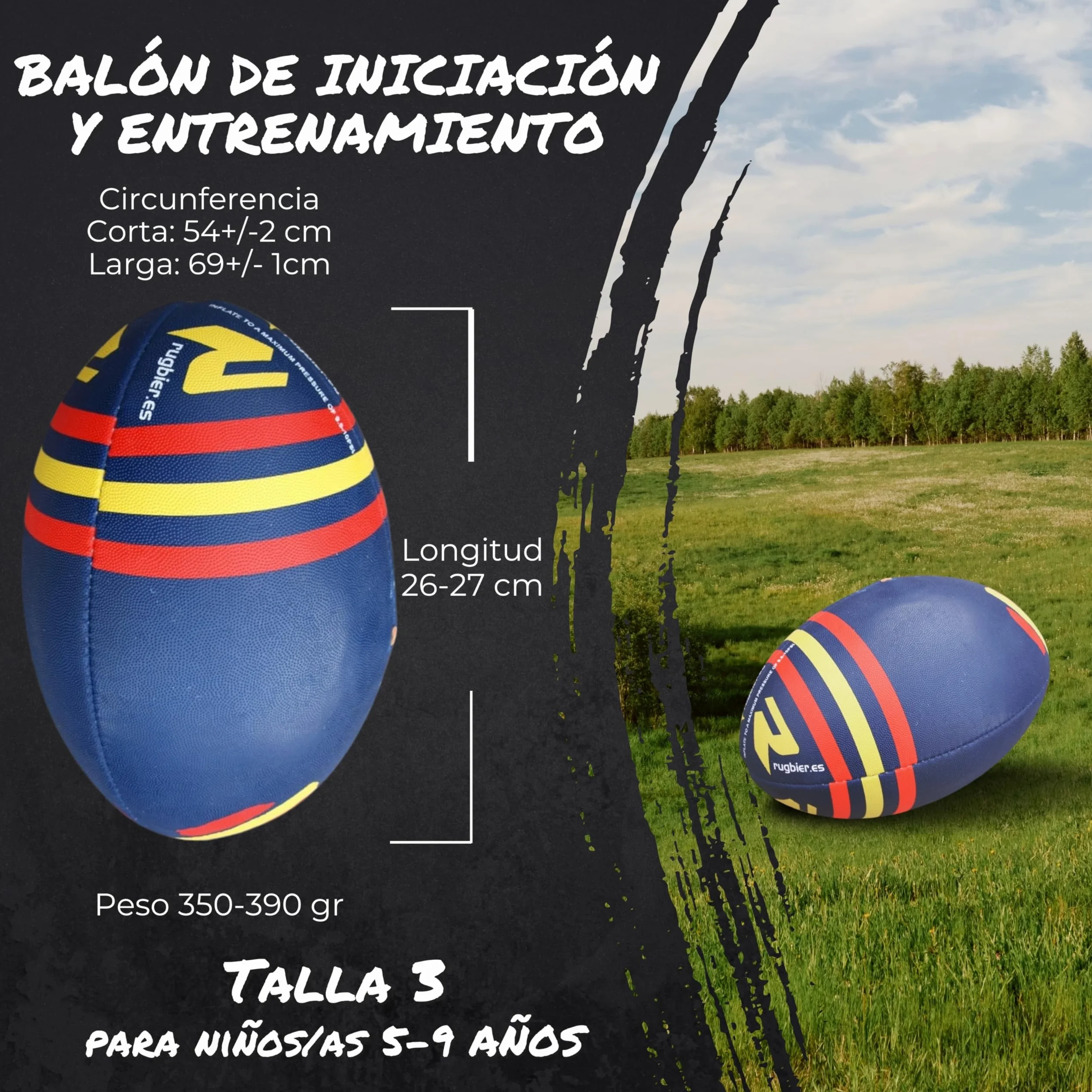 Piłka do rugby dla chłopców i dziewcząt T3 - Piłka szkolna - Inicjacja i trening - ekskluzywny design - model Hiszpanii Flag