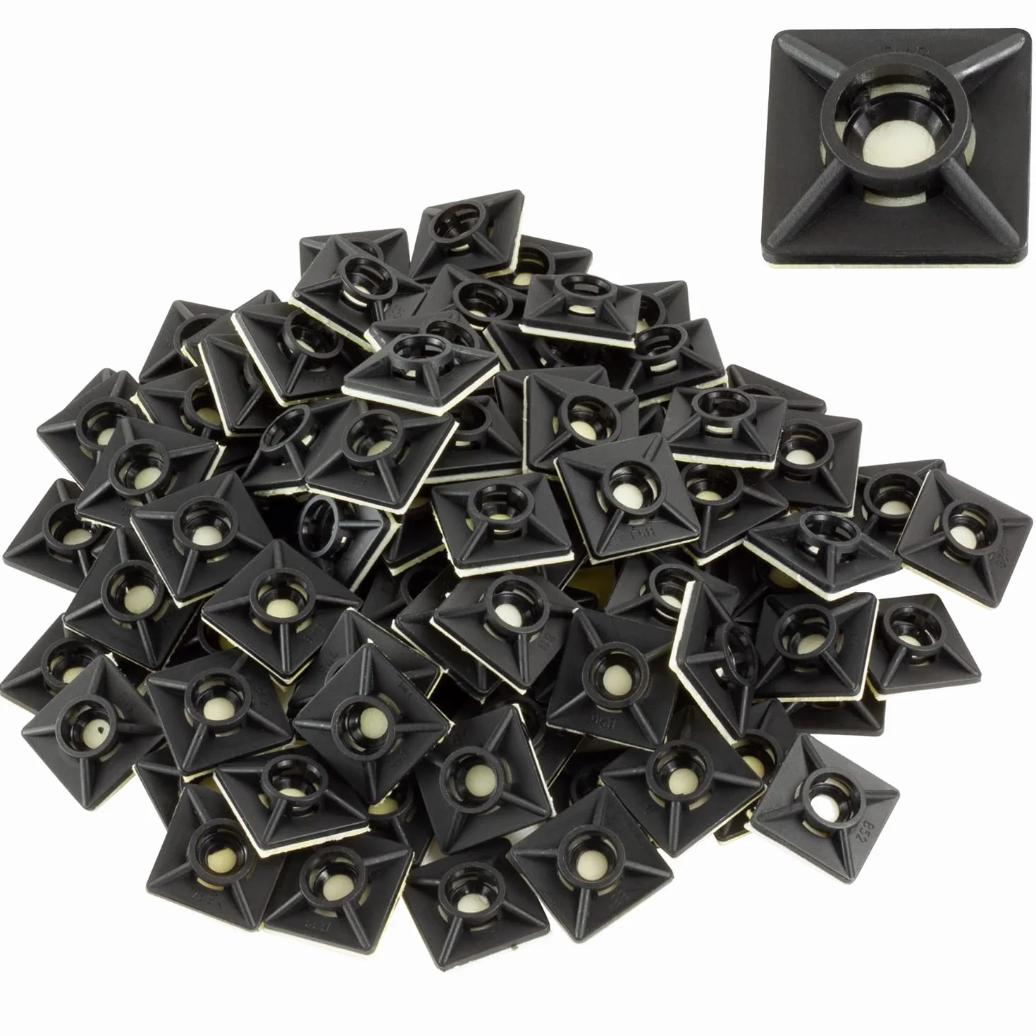 GOCABLETIES Zestaw uchwytów klejących 19 mm x 19 mm Czarny 100 sztuk