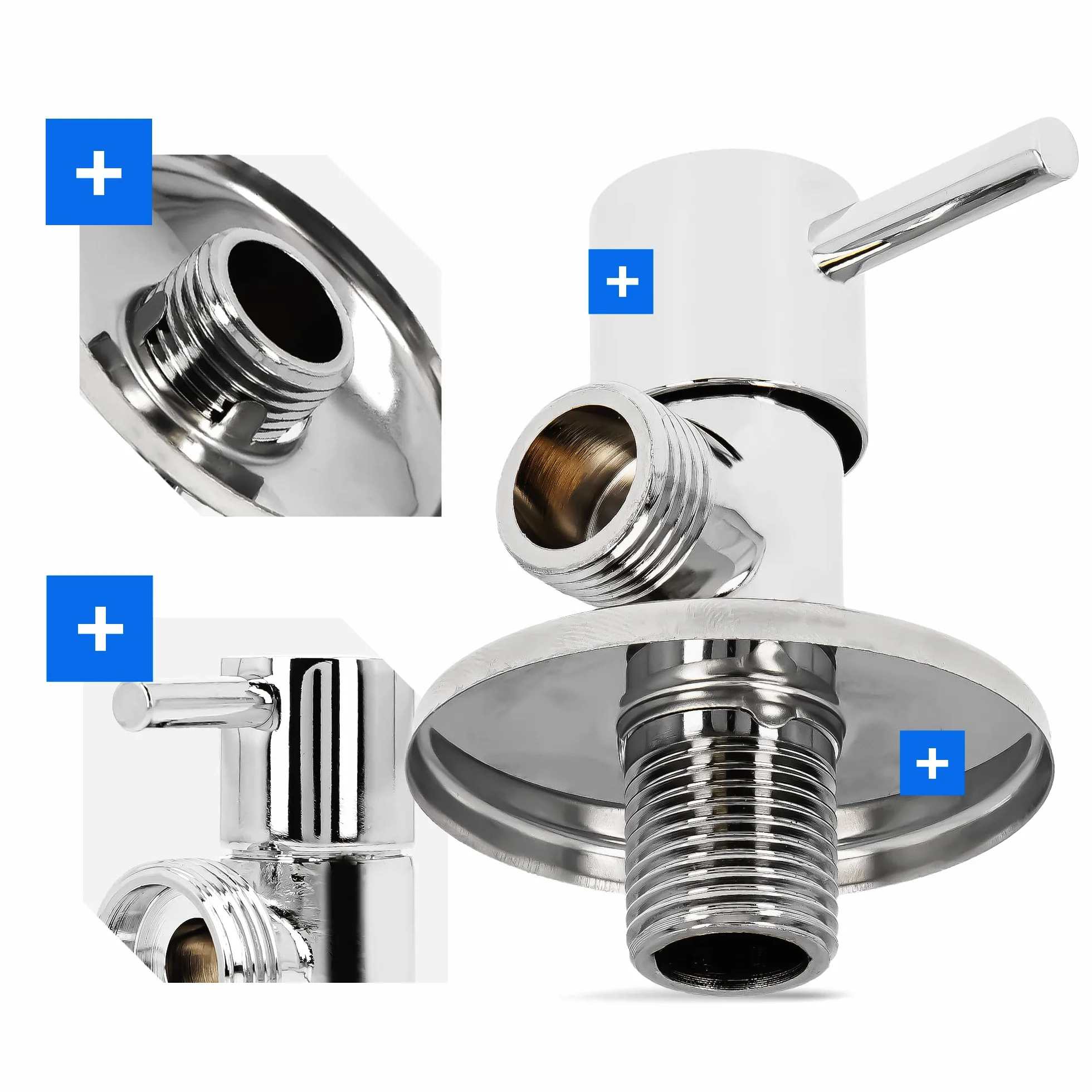 Zawór Kątowy z Ceramiczną Głowicą 1/2'' x 1/2'' GZ Chrom Mosiężny Odcinający Zamykający Instalacji Wodnych