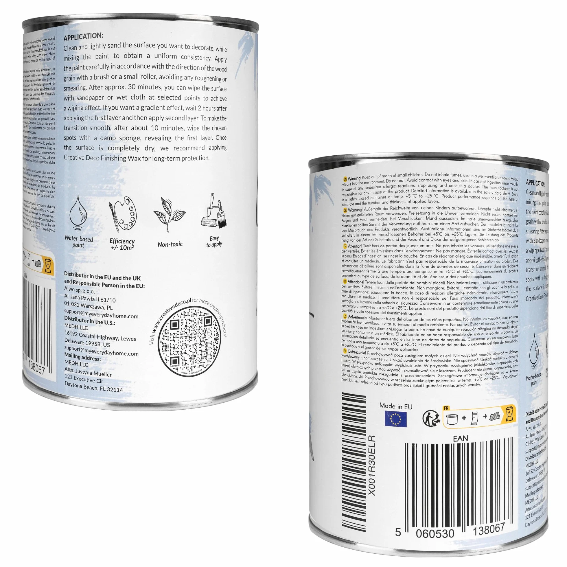 Creative Deco Farba Kredowa Niebieski Jasny | 1000 ml | Matowa i Zmywalna | Idealna do Renowacji Mebli, Dekoracji i Decoupage’u | Możliwy Efekt Wytarcia i Gradientu
