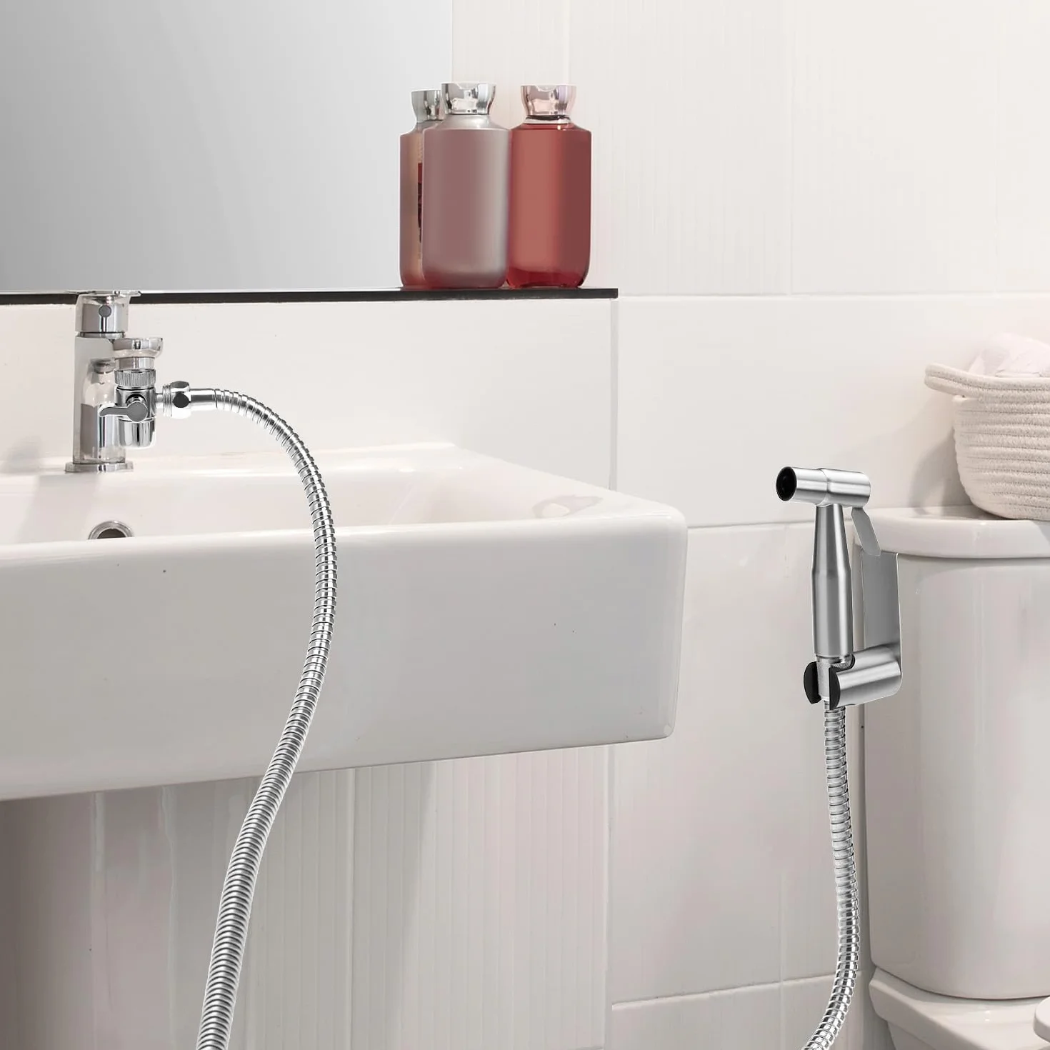 QWORK Zestaw ręcznego opryskiwacza bidetu do toalety, stal nierdzewna 304, wąż 150 cm
