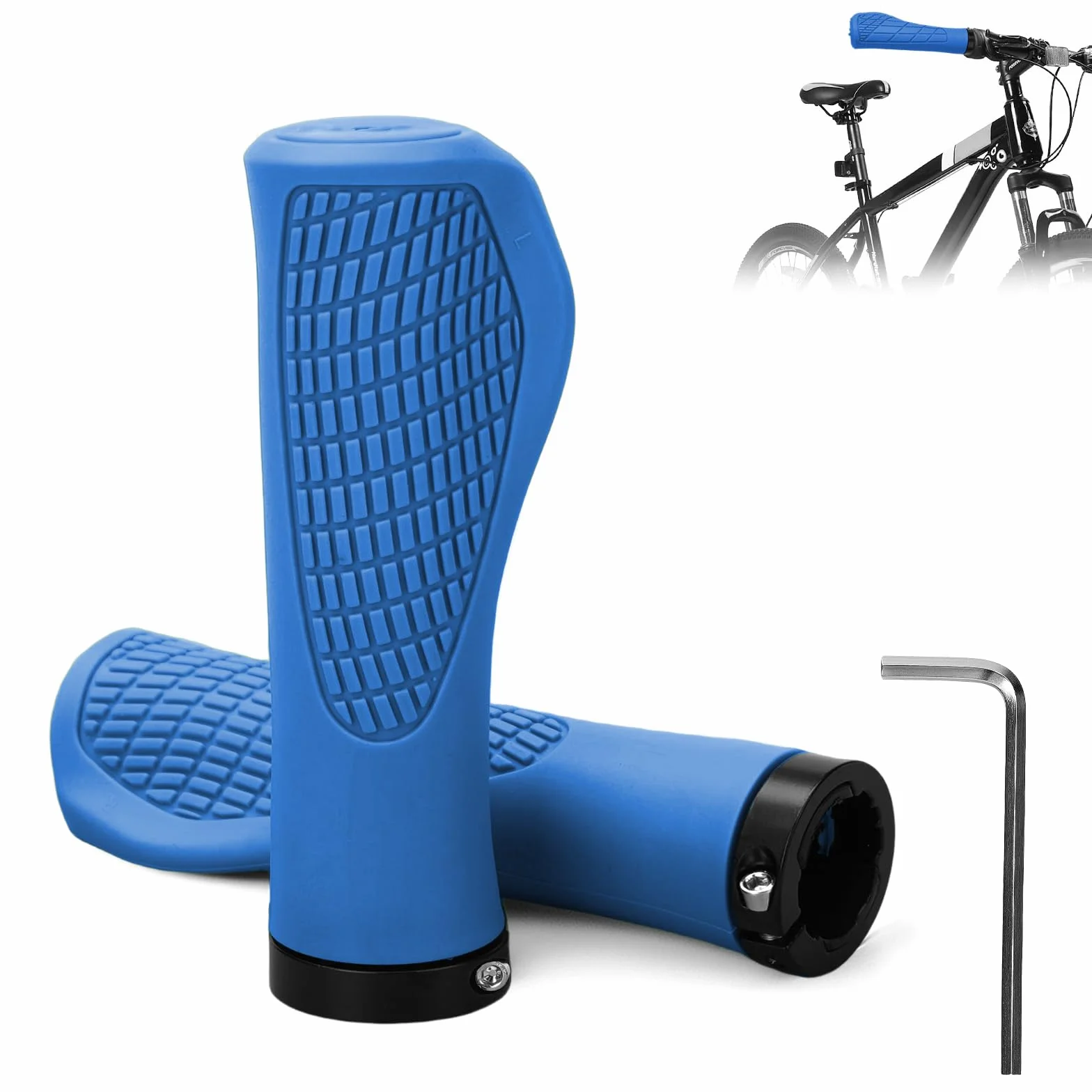 Ergonomiczne uchwyty na kierownicę, uniwersalne uchwyty na kierownicę 22,2 mm, antypoślizgowe, szybki montaż, z kluczem montażowym, do rowerów trekkingowych, wyścigowych, miejskich, składanych