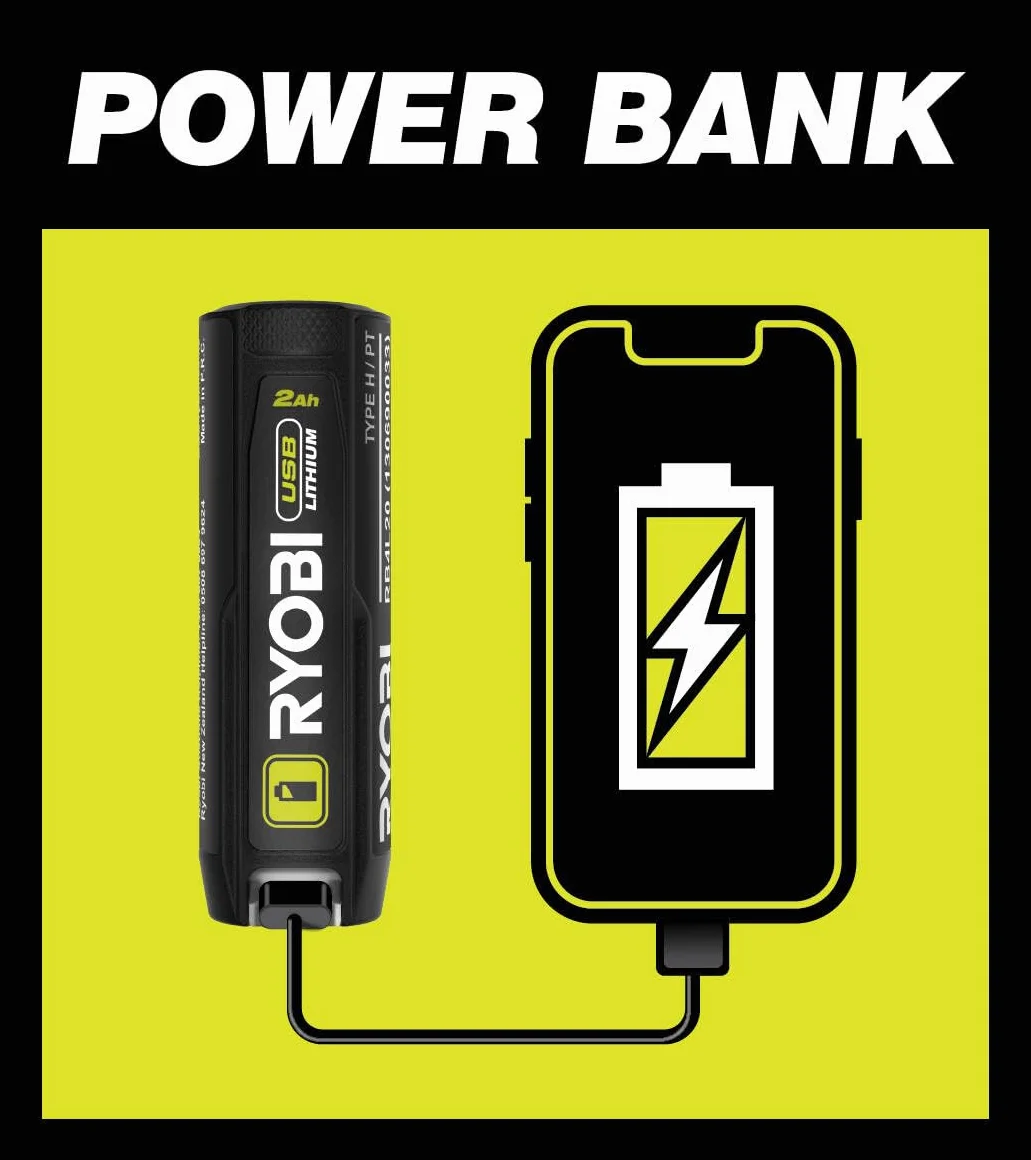 RYOBI Bateria litowa USB 4V 2,0Ah RB4L20 - kompaktowa bateria zewnętrzna, ładowanie USB-C, wskaźnik LED, ogniwo 18650