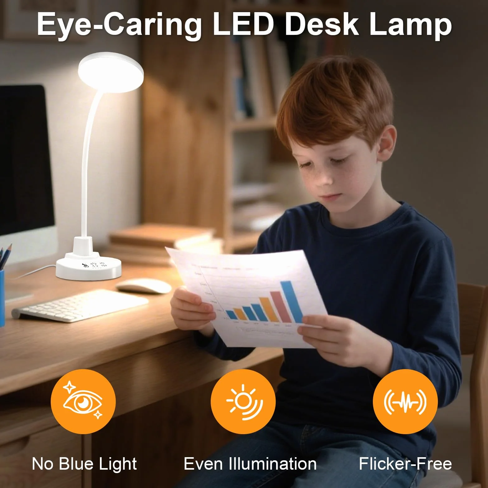 Lampa biurkowa LED 78 LED z portami USB, ściemniana, 3 temperatury kolorów, 5 jasności, 4 timery, elastyczne ramię 15 W, przyjazna dla oka lampka do czytania