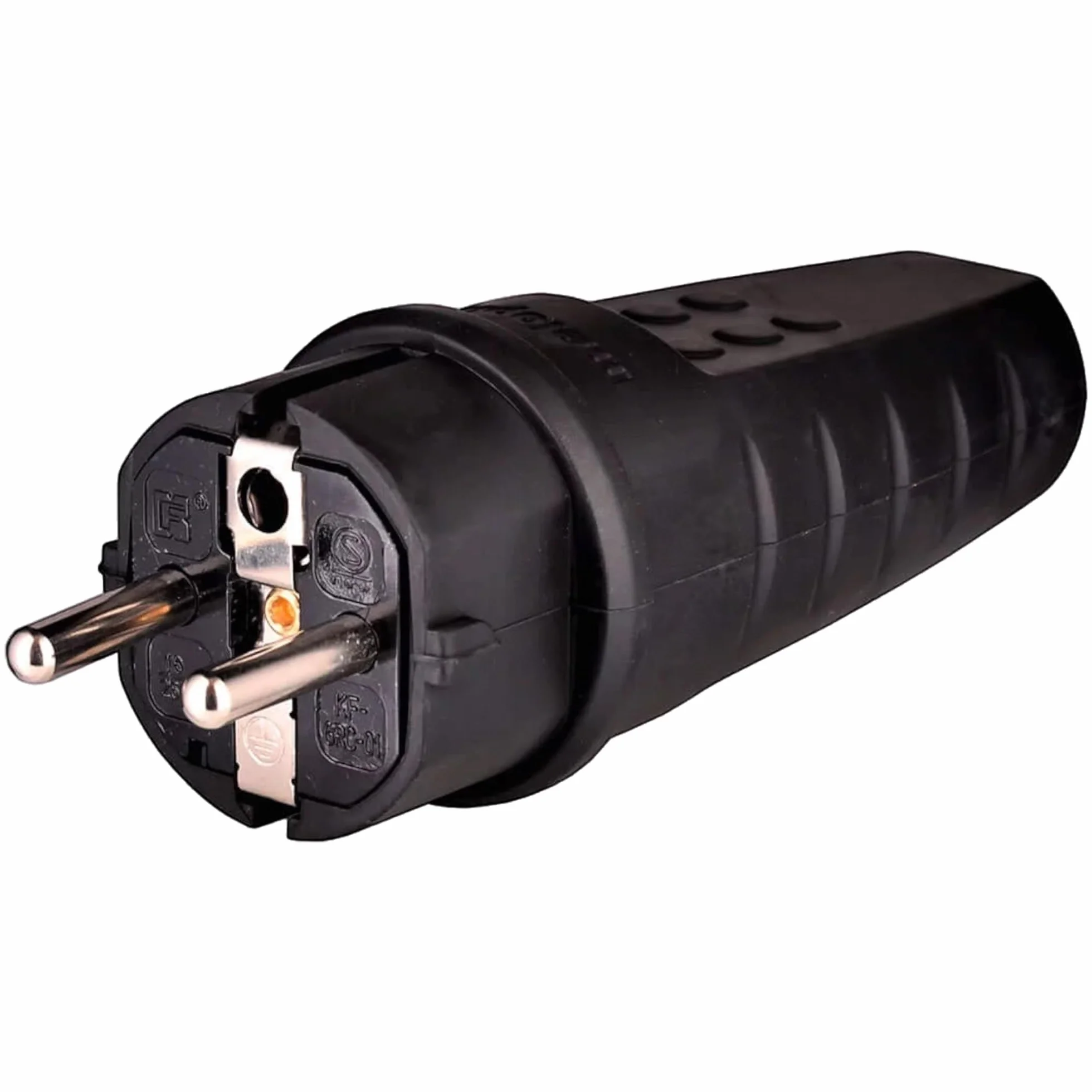 Gumowa wtyczka zewnętrzna 230 V 16 A IP44 kabel burzowy do 2,5 mm² wodoszczelna z zestykiem ochronnym