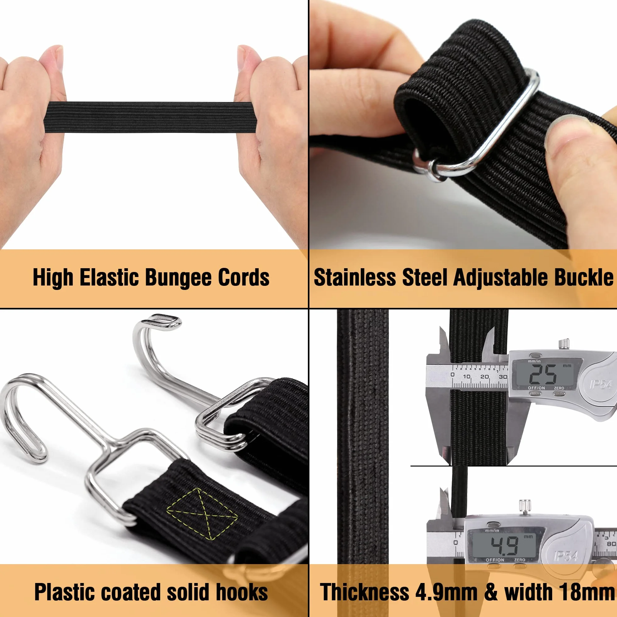 Heavy Duty Outdoor Bungee Cords 80 Inch Adjustable with Hooks High Elastic Rubber Straps for Luggage Roof Racks Cargo