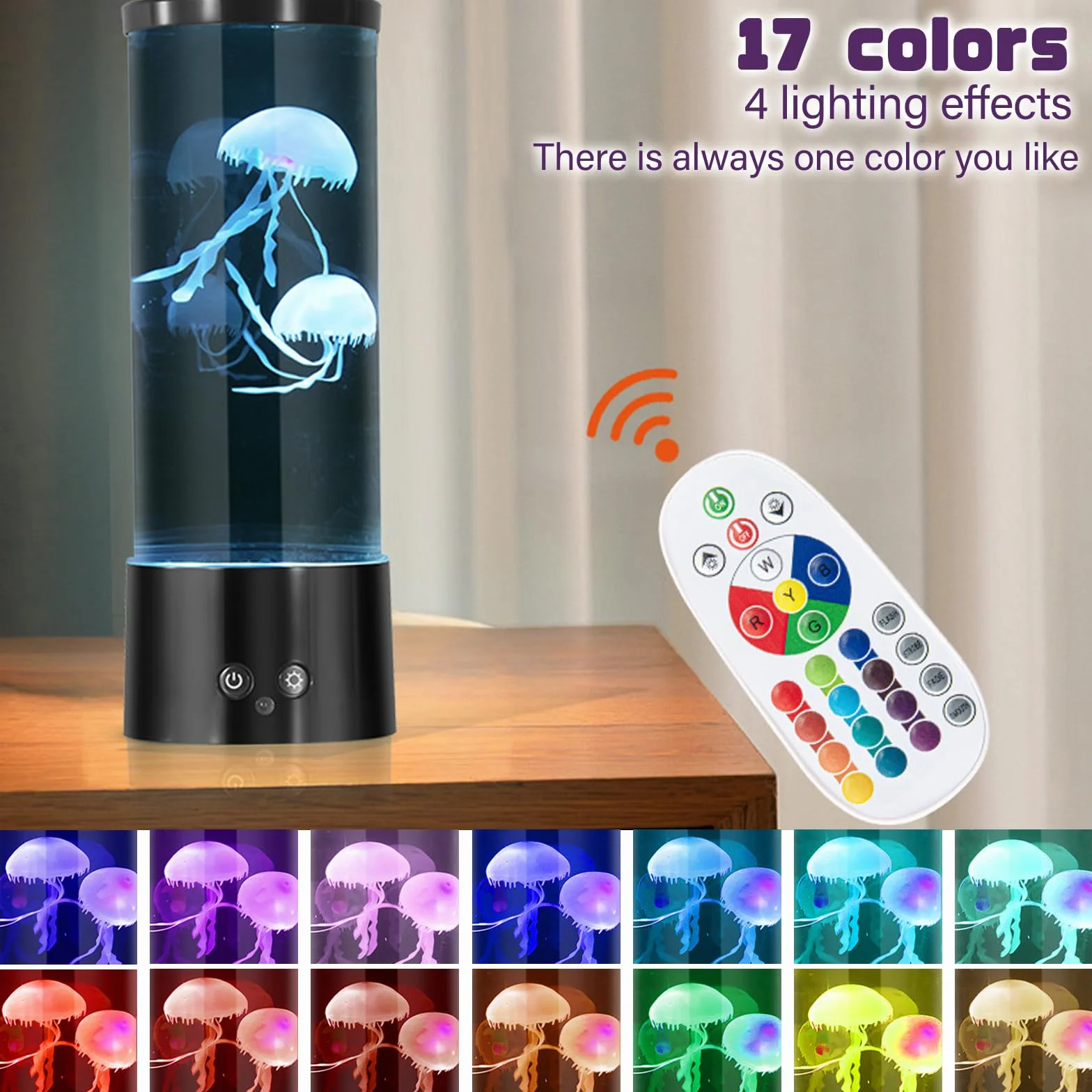 Lampa LED z meduzami LED, 17 kolorów i 4 tryby świecenia, Bluetooth Jellyfish Lamp z pilotem zdalnego sterowania, USB, nastrojowe światło do sypialni
